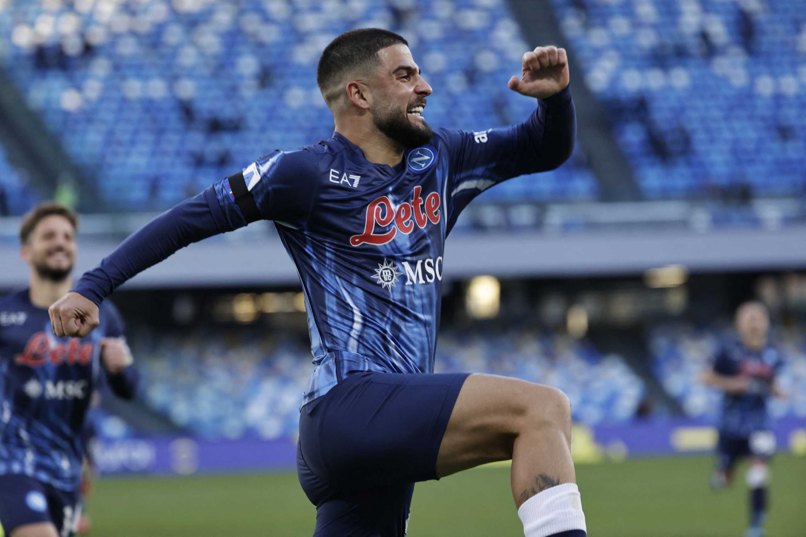 Soccer Football - Serie A - Napoli v Salernitana - Stadio Diego Armando Maradona, Naples, Italy - January 23, 2022 Napoli's Lorenzo Insigne celebrates scoring their fourth goal REUTERS