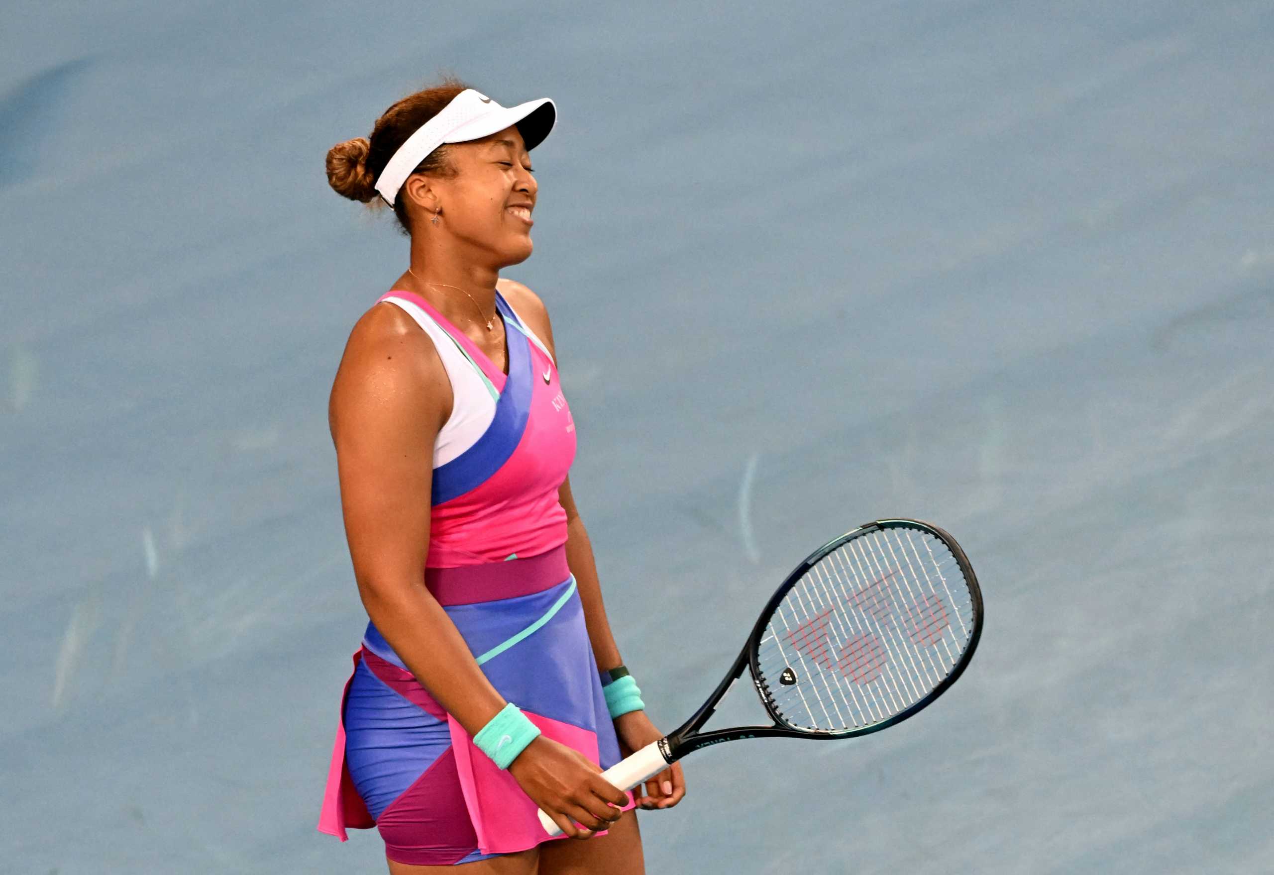 Tennis - Australian Open - Melbourne Park, Melbourne, Australia - January 21, 2022 Japan's Naomi Osaka reacts during her third round match against Amanda Anisimova of the U.S. REUTERS