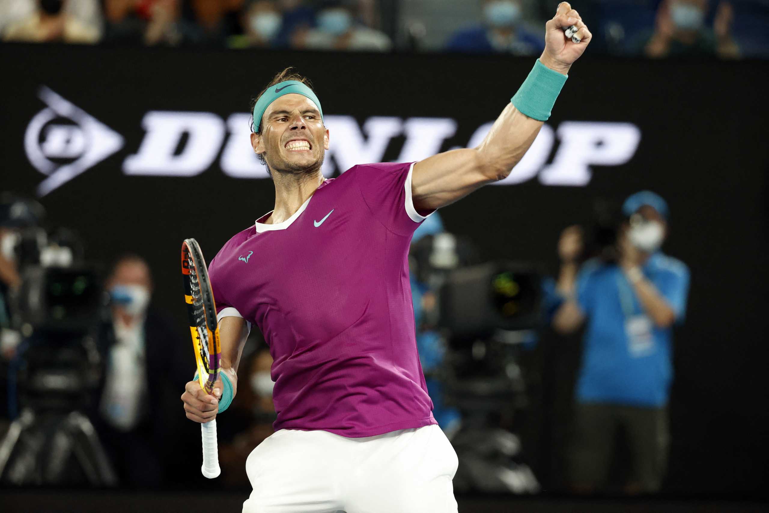 Tennis - Australian Open - Melbourne Park, Melbourne, Australia - January 21, 2022 Spain's Rafael Nadal celebrates winning his third round match against Russia's Karen Khachanov REUTERS