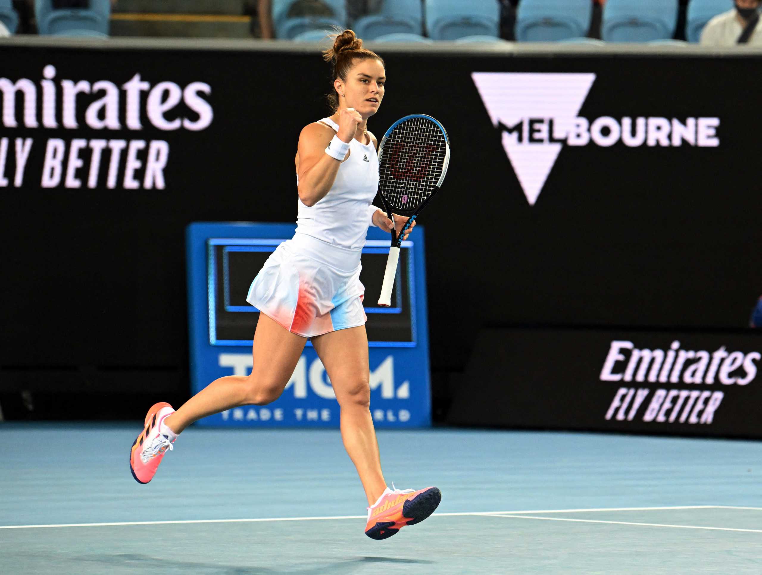 Tennis - Australian Open - Melbourne Park, Melbourne, Australia - January 19, 2022 Greece's Maria Sakkari reacts during her second round match against China's Qinwen Zheng REUTERS
