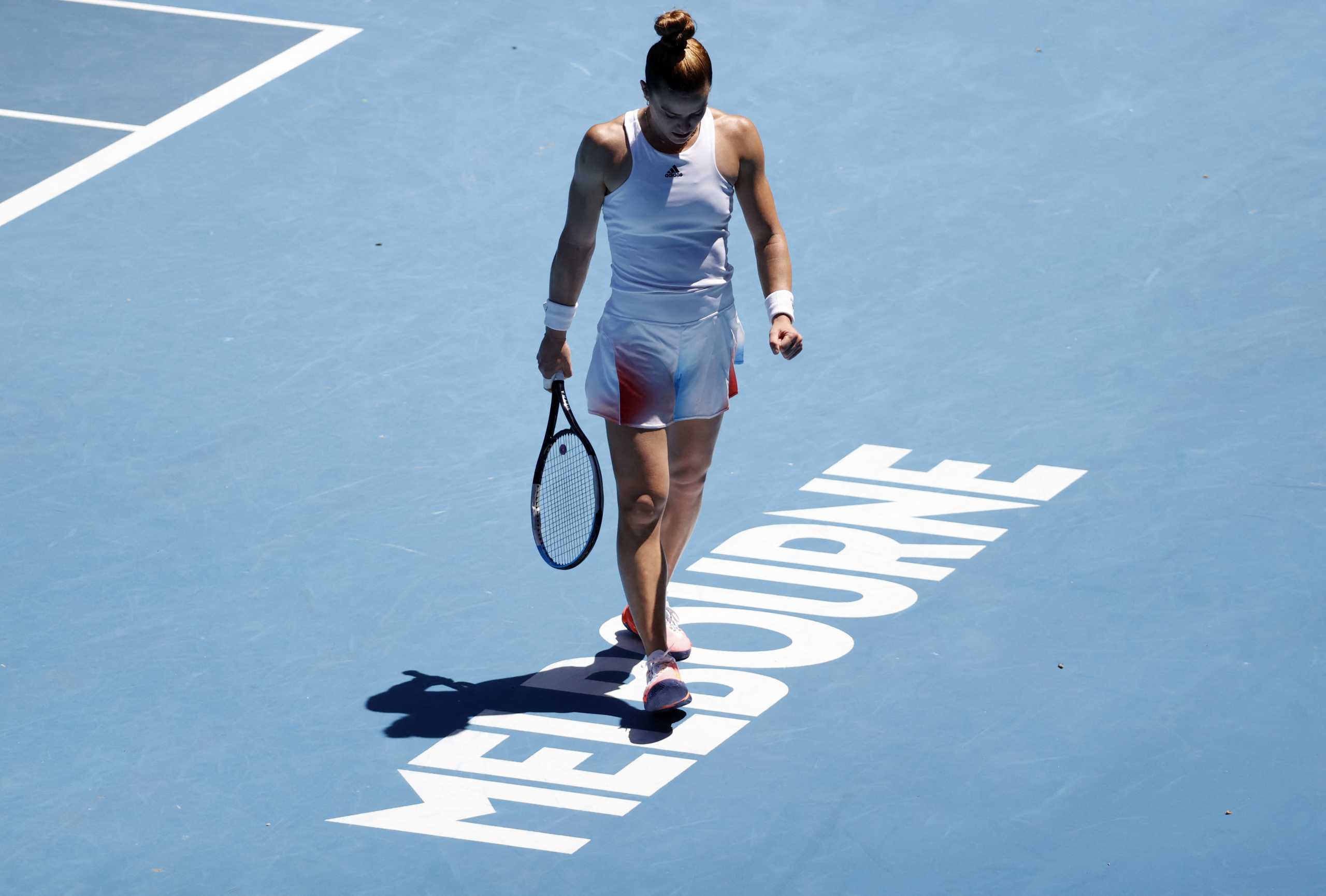 Tennis - Australian Open - Melbourne Park, Melbourne, Australia - January 23, 2022  Greece's Maria Sakkari reacts during her fourth round match against Jessica Pegula of the U.S. REUTERS