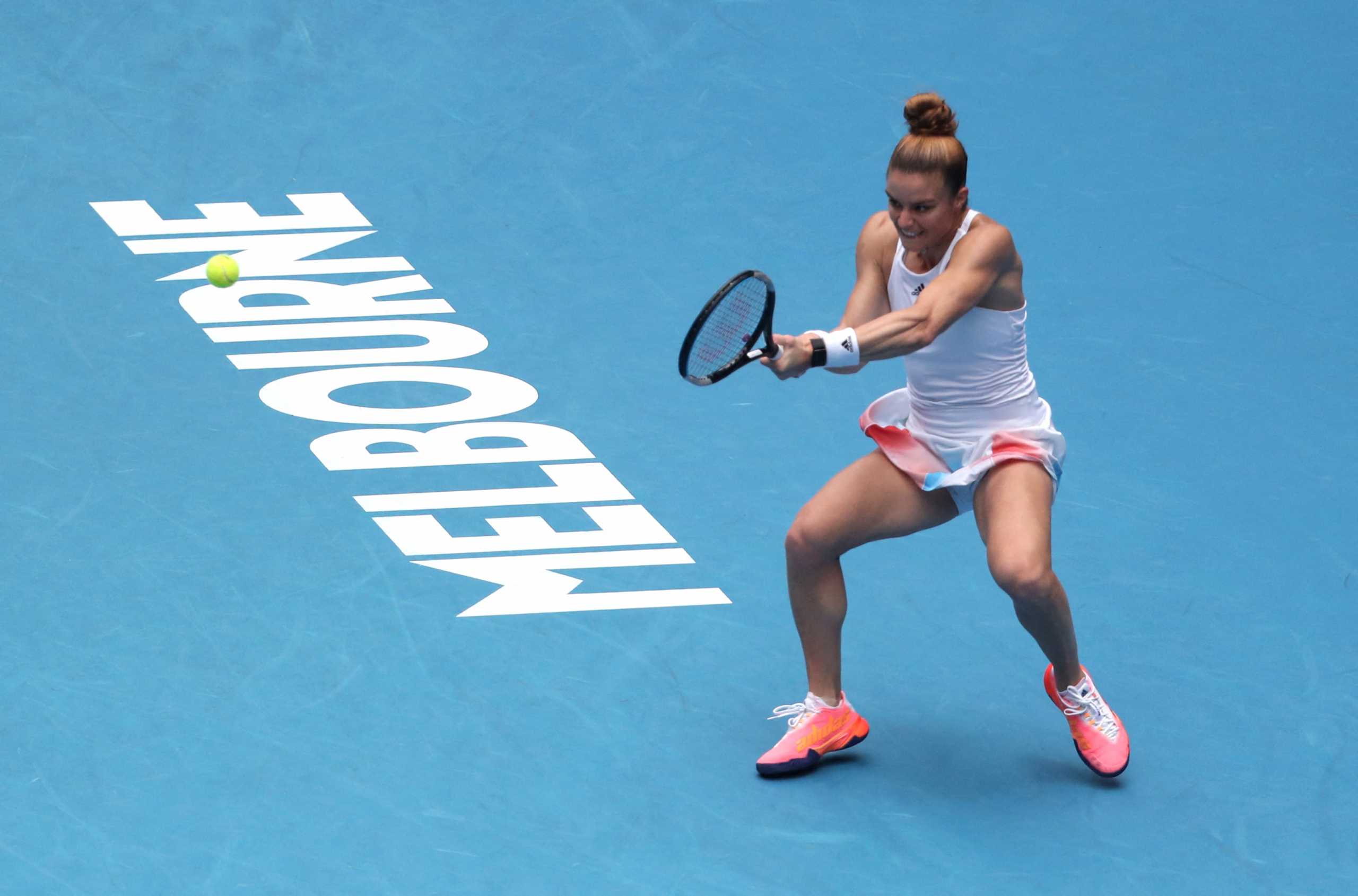 Tennis - Australian Open - Melbourne Park, Melbourne, Australia - January 17, 2022  Greece's Maria Sakkari in action during her first round match against Germany's Tatjana Maria REUTERS