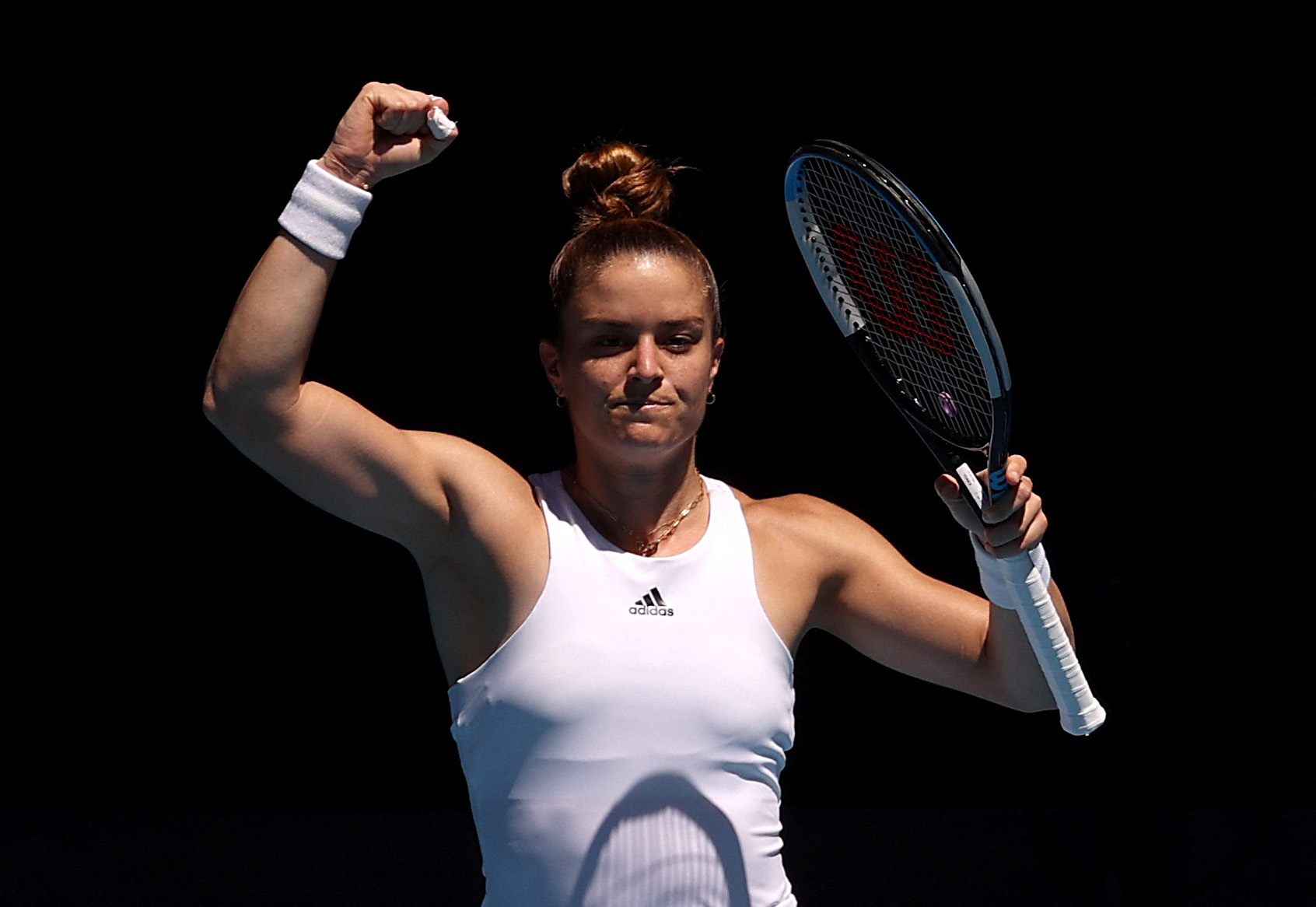 Tennis - Australian Open - Melbourne Park, Melbourne, Australia - January 21, 2022 Greece's Maria Sakkari celebrates winning her third round match against Russia's Veronika Kudermetova REUTERS