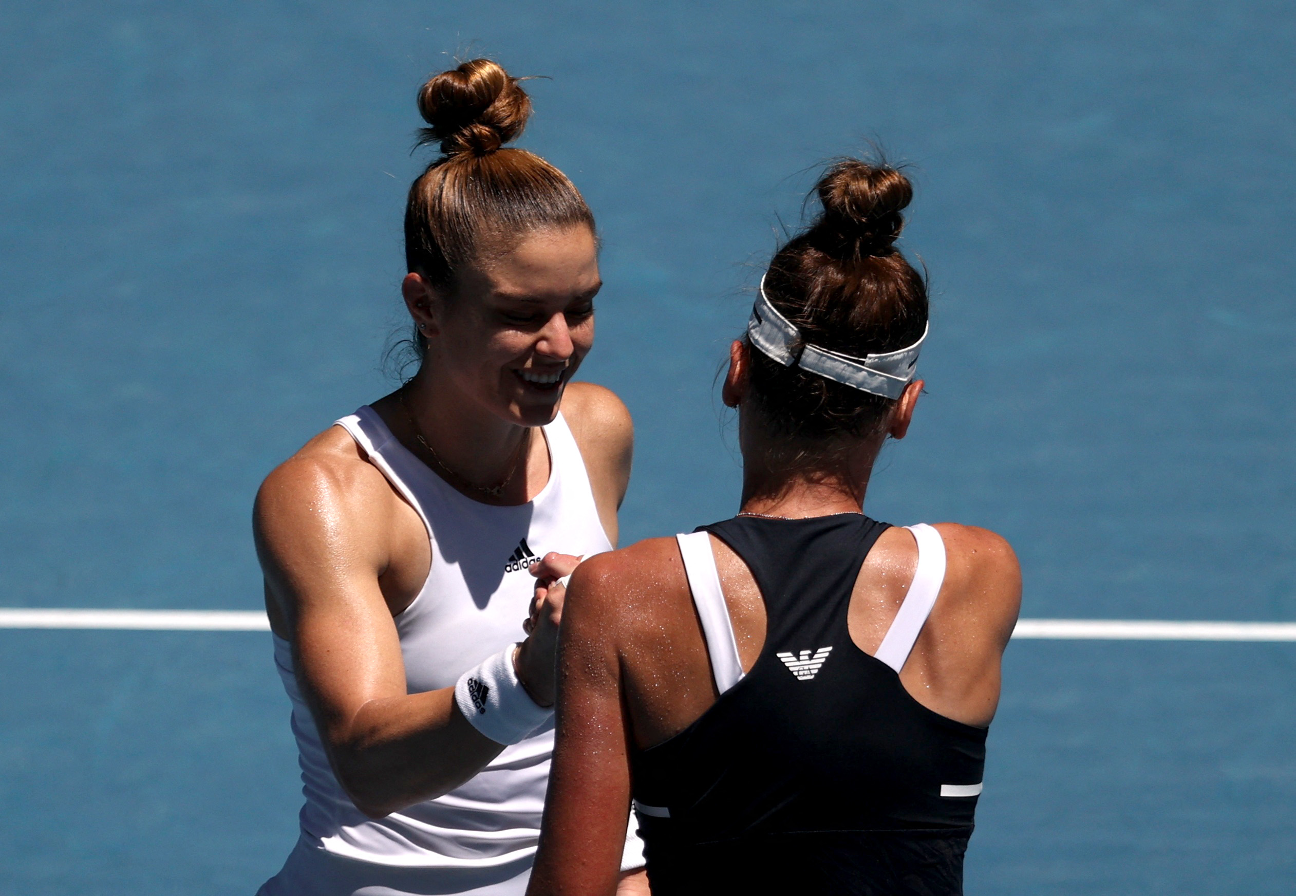 Tennis - Australian Open - Melbourne Park, Melbourne, Australia - January 21, 2022 Greece's Maria Sakkari celebrates winning her third round match against Russia's Veronika Kudermetova REUTERS