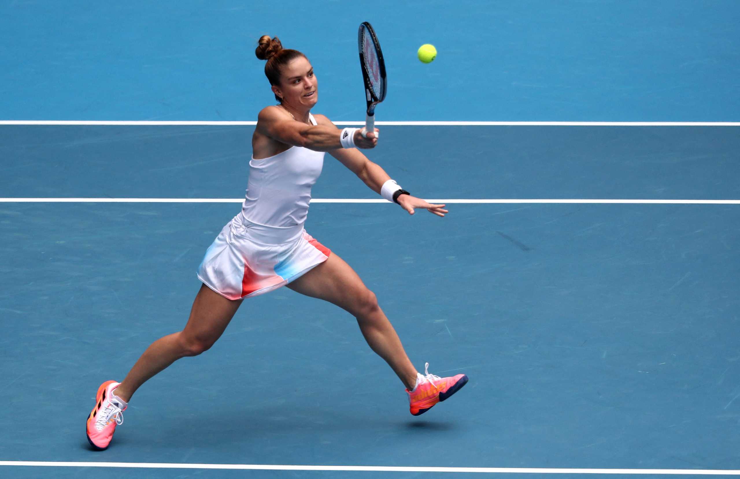 Tennis - Australian Open - Melbourne Park, Melbourne, Australia - January 17, 2022  Greece's Maria Sakkari in action during her first round match against Germany's Tatjana Maria REUTERS