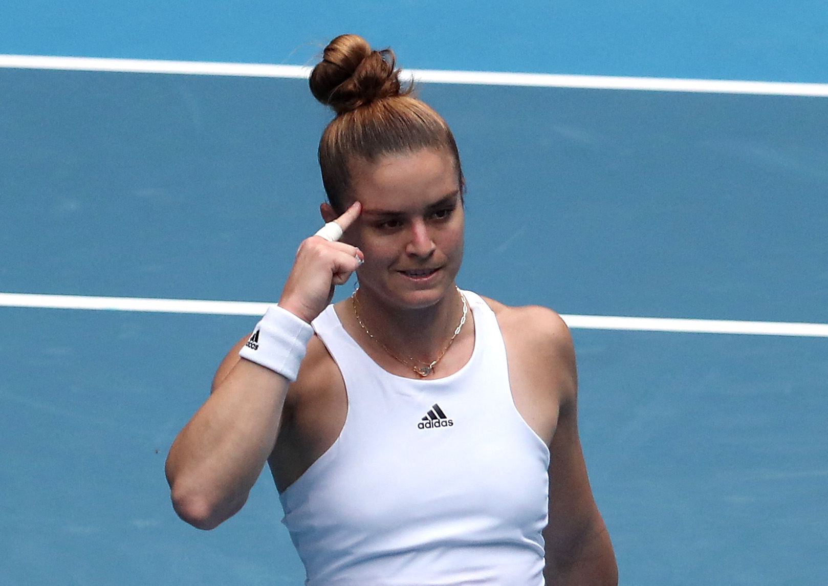 Tennis - Australian Open - Melbourne Park, Melbourne, Australia - January 17, 2022  Greece's Maria Sakkari celebrates after winning her first round match against Germany's Tatjana Maria REUTERS