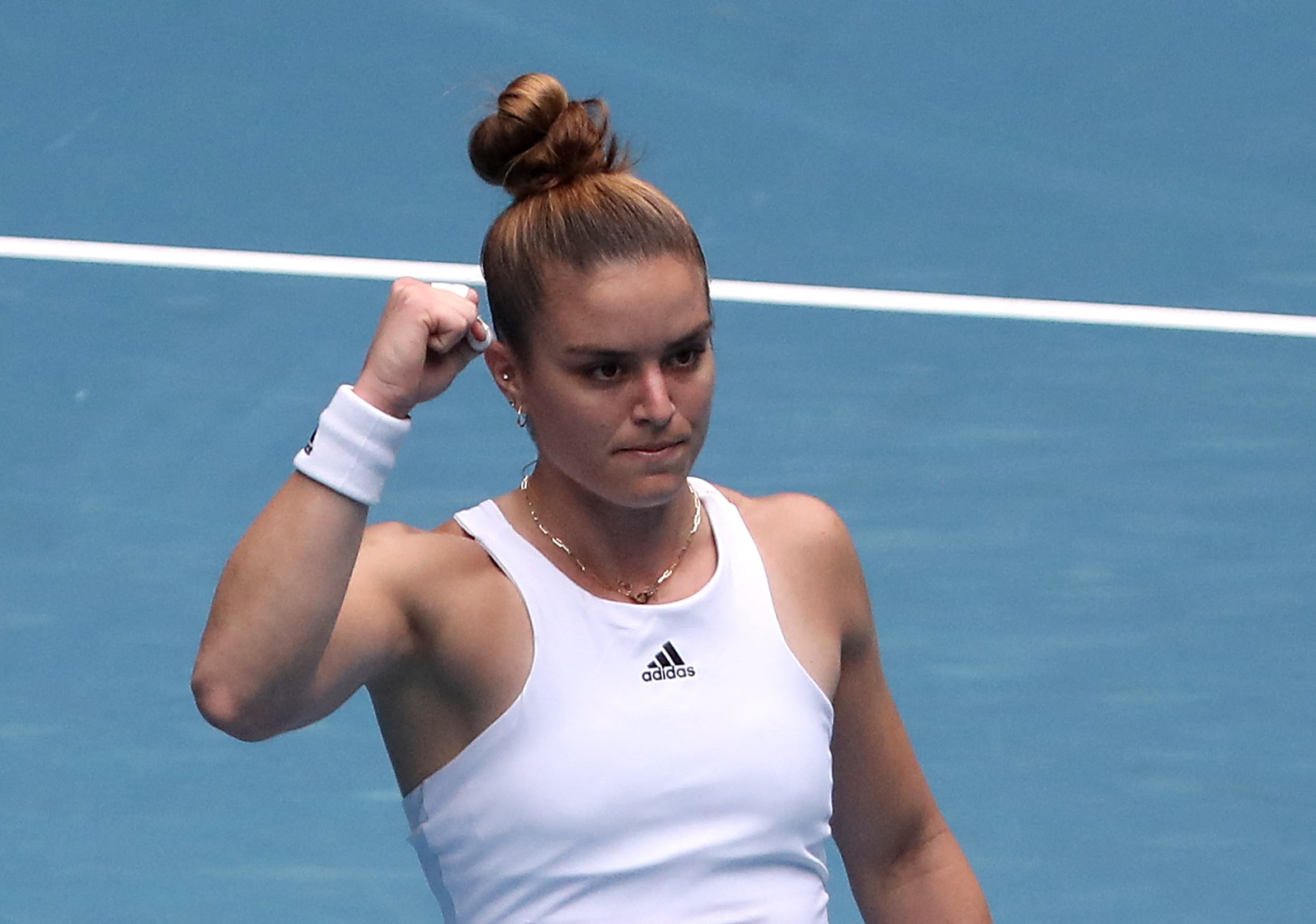 Tennis - Australian Open - Melbourne Park, Melbourne, Australia - January 17, 2022  Greece's Maria Sakkari celebrates after winning her first round match against Germany's Tatjana Maria REUTERS