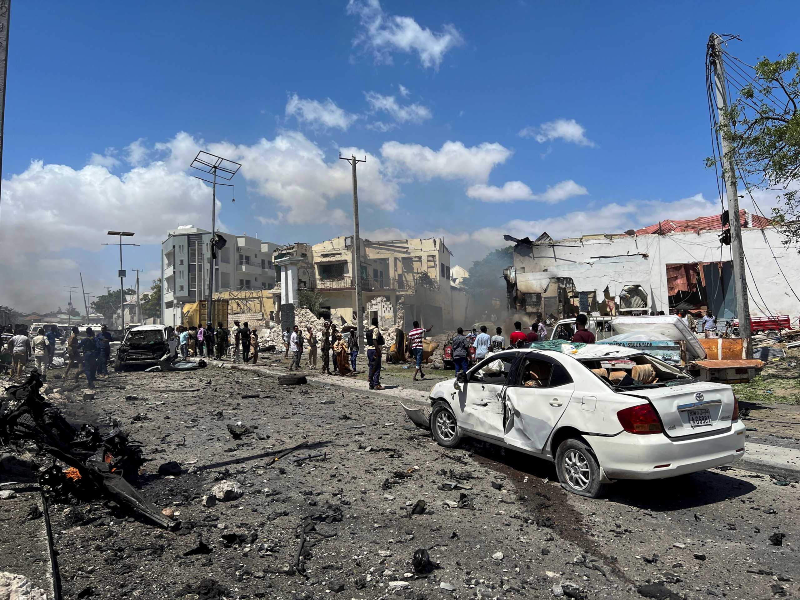 A general view shows the scene of an explosion in the Hamarweyne district of Mogadishu, Somalia, January 12, 2022. REUTERS