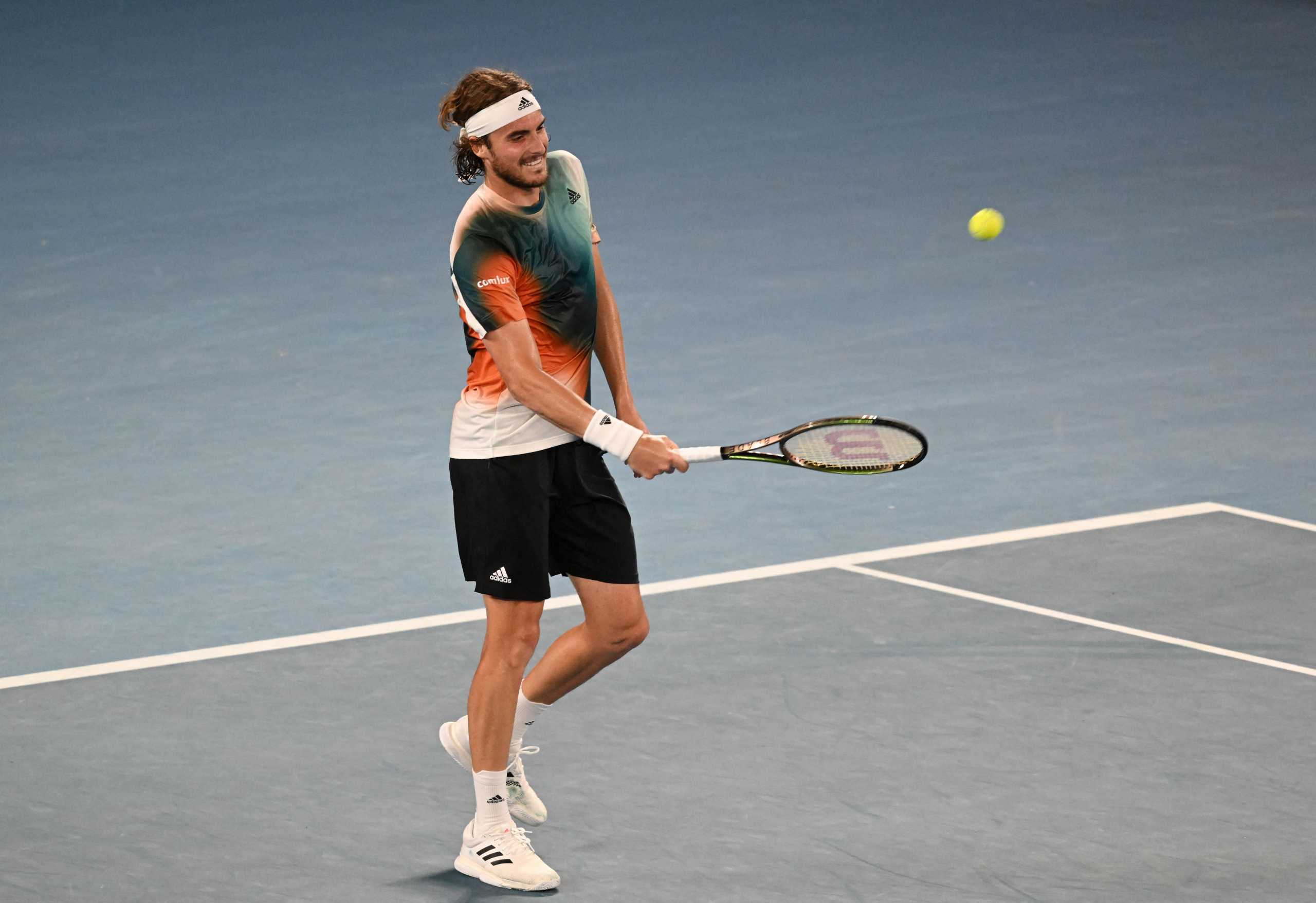 Tennis - Australian Open - Melbourne Park, Melbourne, Australia - January 24, 2022  Greece's Stefanos Tsitsipas celebrates winning his fourth round match against Taylor Fritz of the U.S. REUTERS
