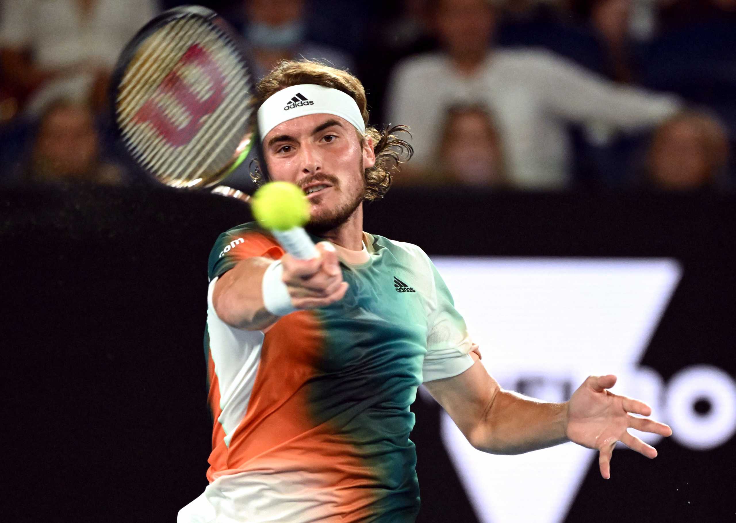 Tennis - Australian Open - Melbourne Park, Melbourne, Australia - January 26, 2022  Greece's Stefanos Tsitsipas in action during his quarter final match against Italy's Jannik Sinner REUTERS