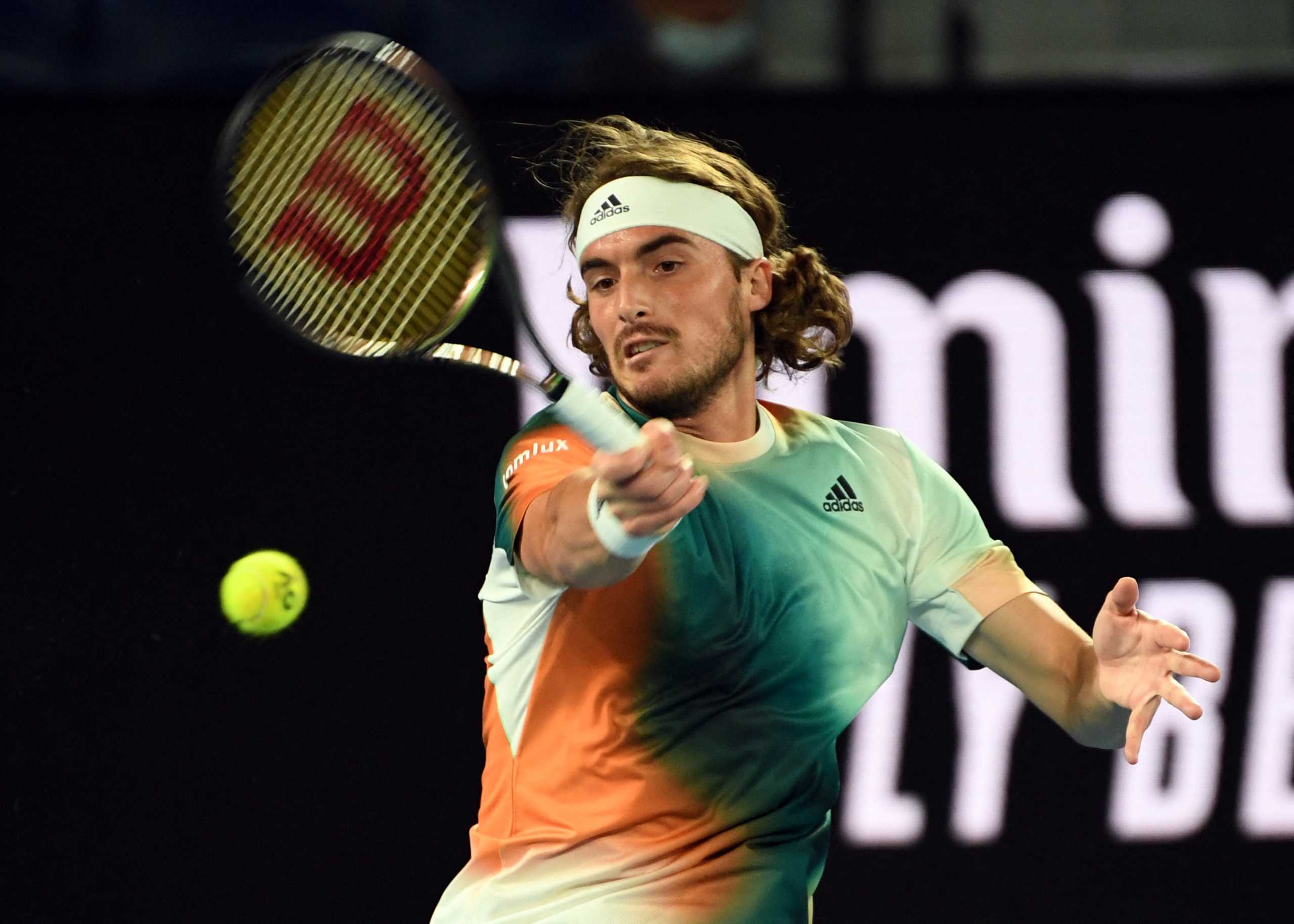 Tennis - Australian Open - Melbourne Park, Melbourne, Australia - January 18, 2022 Greece's Stefanos Tsitsipas in action during his first round match against Sweden's Mikael Ymer REUTERS