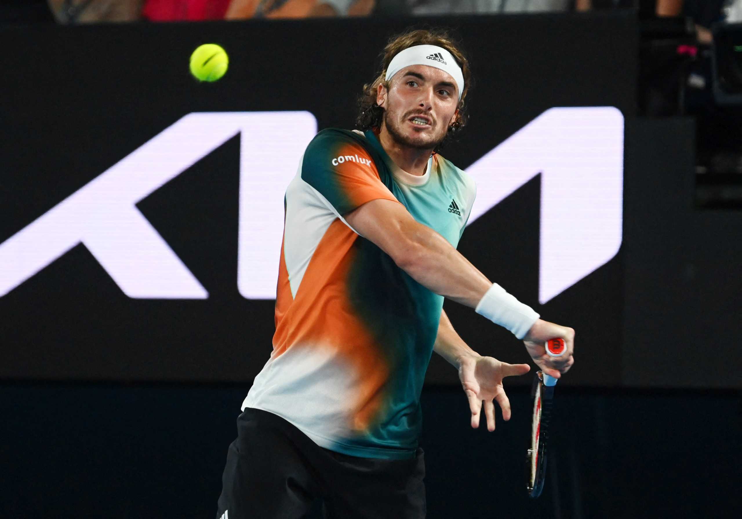 Tennis - Australian Open - Melbourne Park, Melbourne, Australia - January 24, 2022  Greece's Stefanos Tsitsipas in action during his fourth round match against Taylor Fritz of the U.S. REUTERS