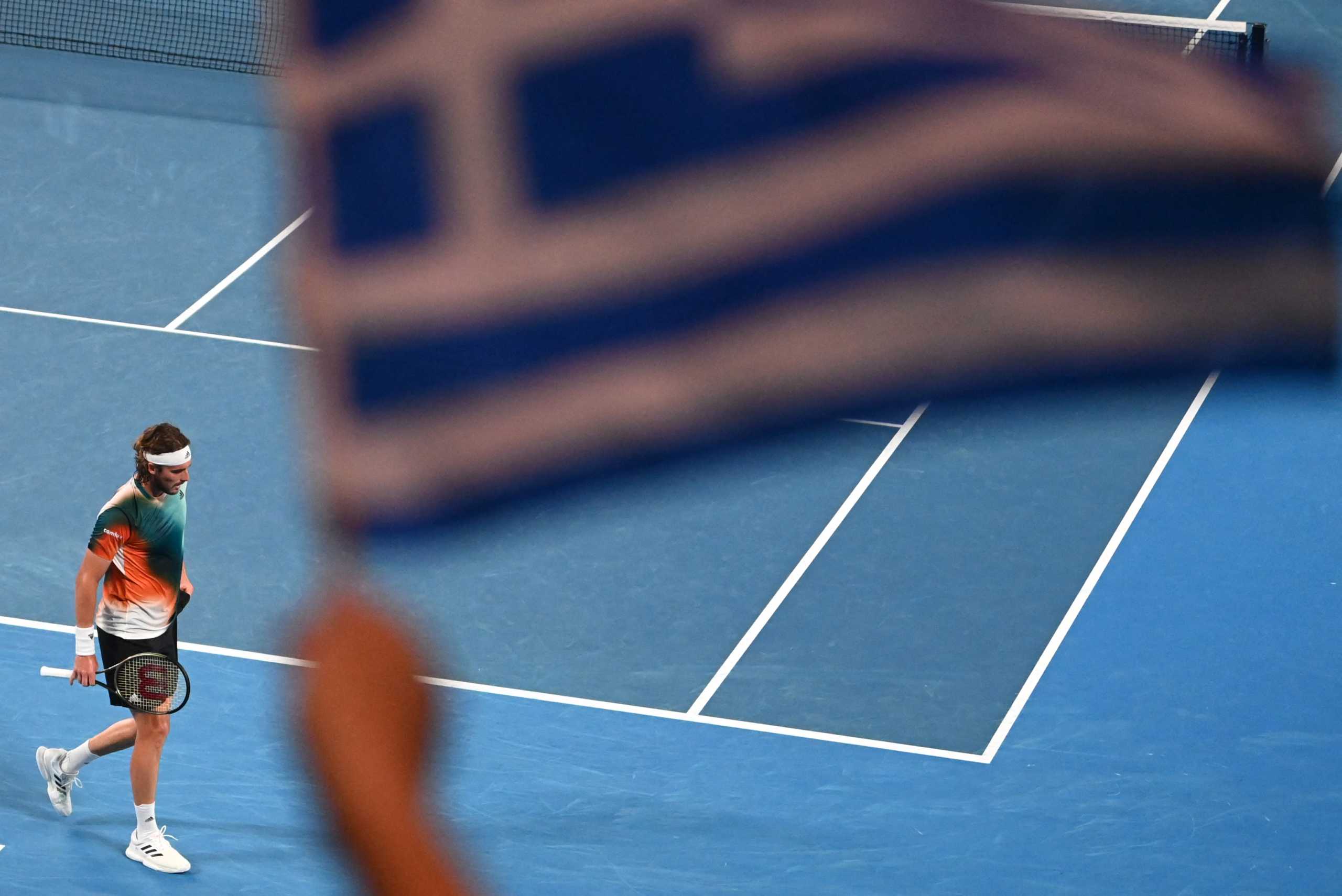 Tennis - Australian Open - Melbourne Park, Melbourne, Australia - January 24, 2022  Greece's Stefanos Tsitsipas during his fourth round match against Taylor Fritz of the U.S. REUTERS