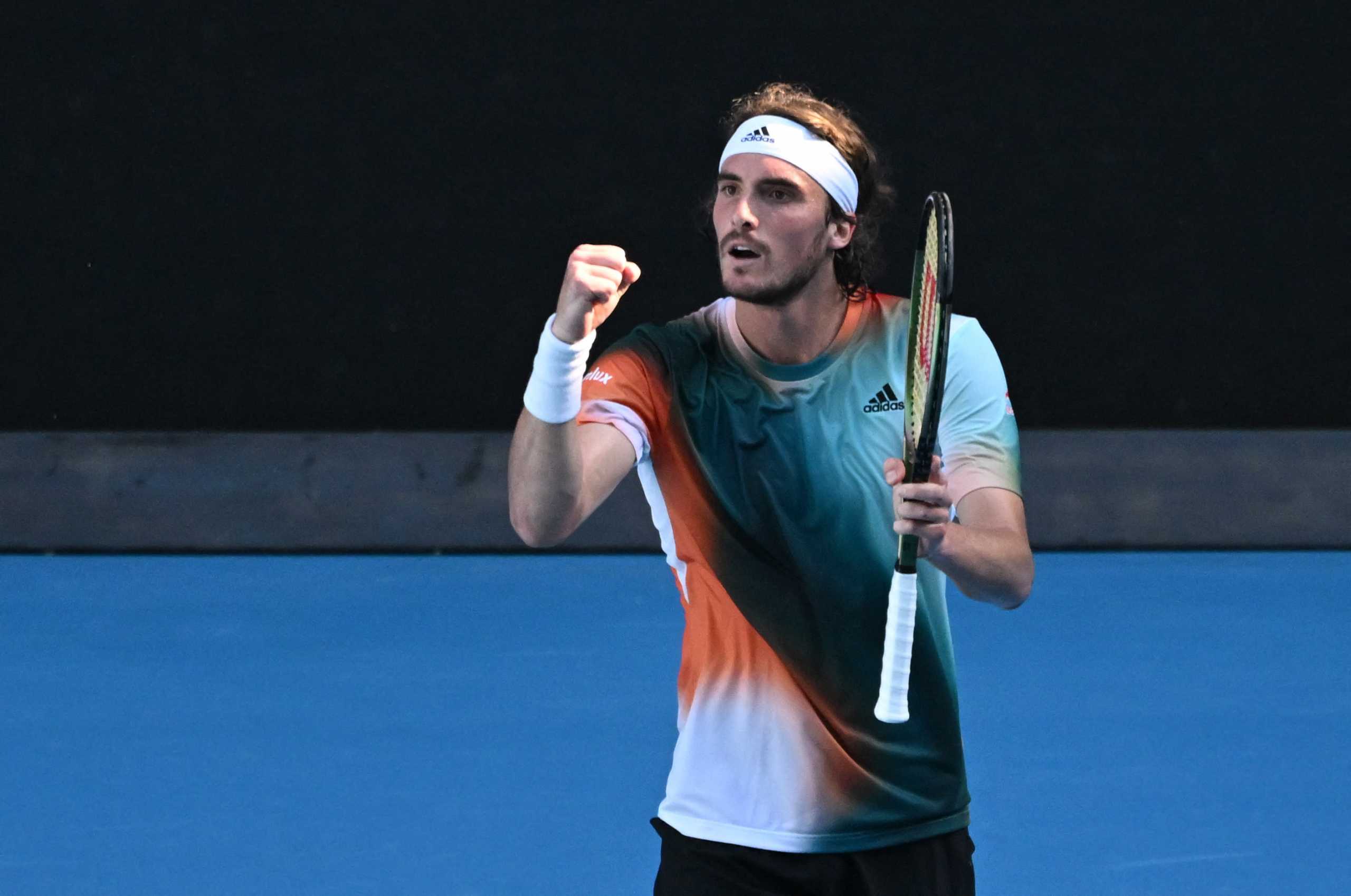 Tennis - Australian Open - Melbourne Park, Melbourne, Australia - January 22, 2022  Greece's Stefanos Tsitsipas reacts during his third round match against France's Benoit Paire REUTERS