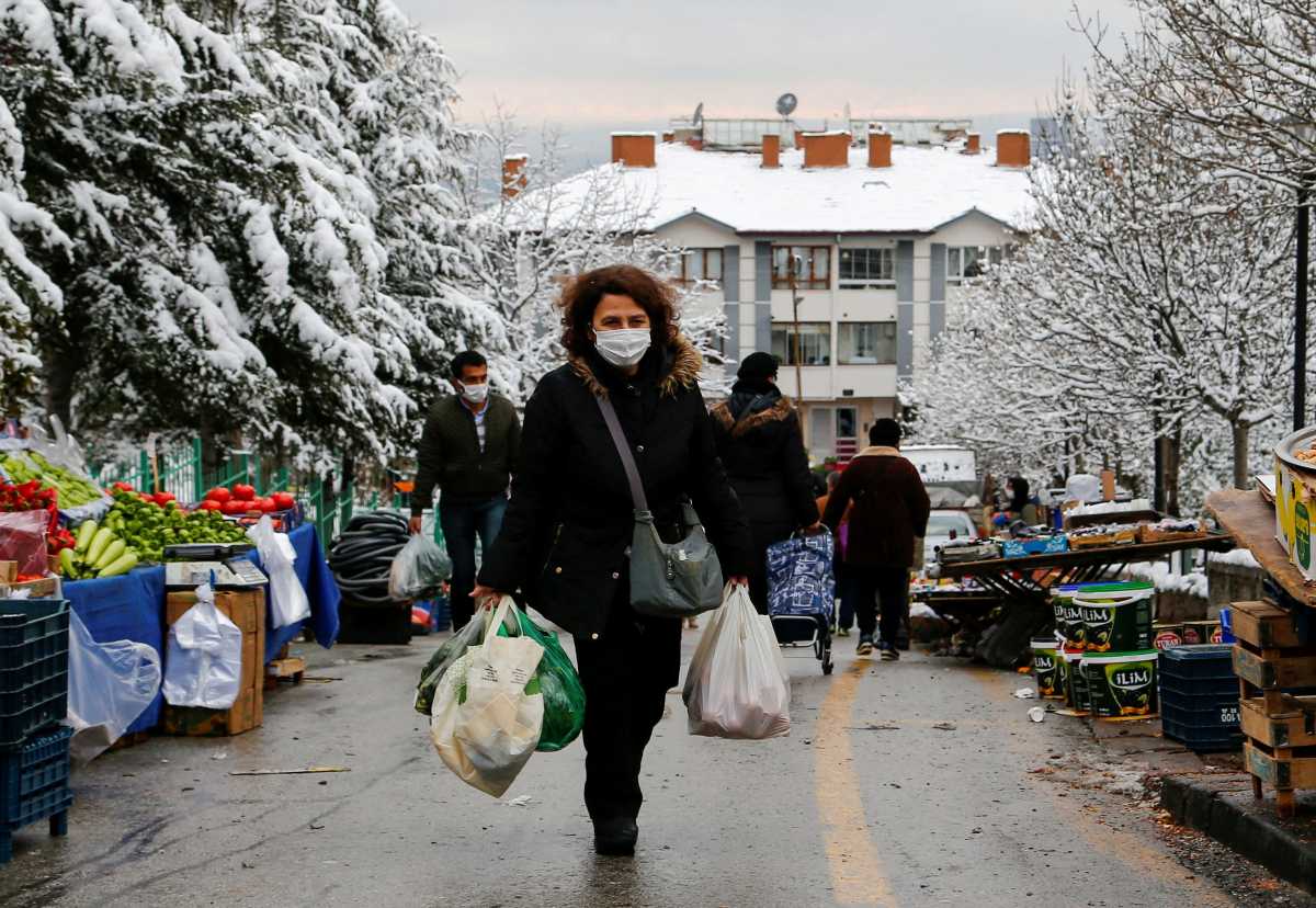FILE PHOTO: People shop at a fresh market in Ankara, Turkey December 20, 2021. REUTERS