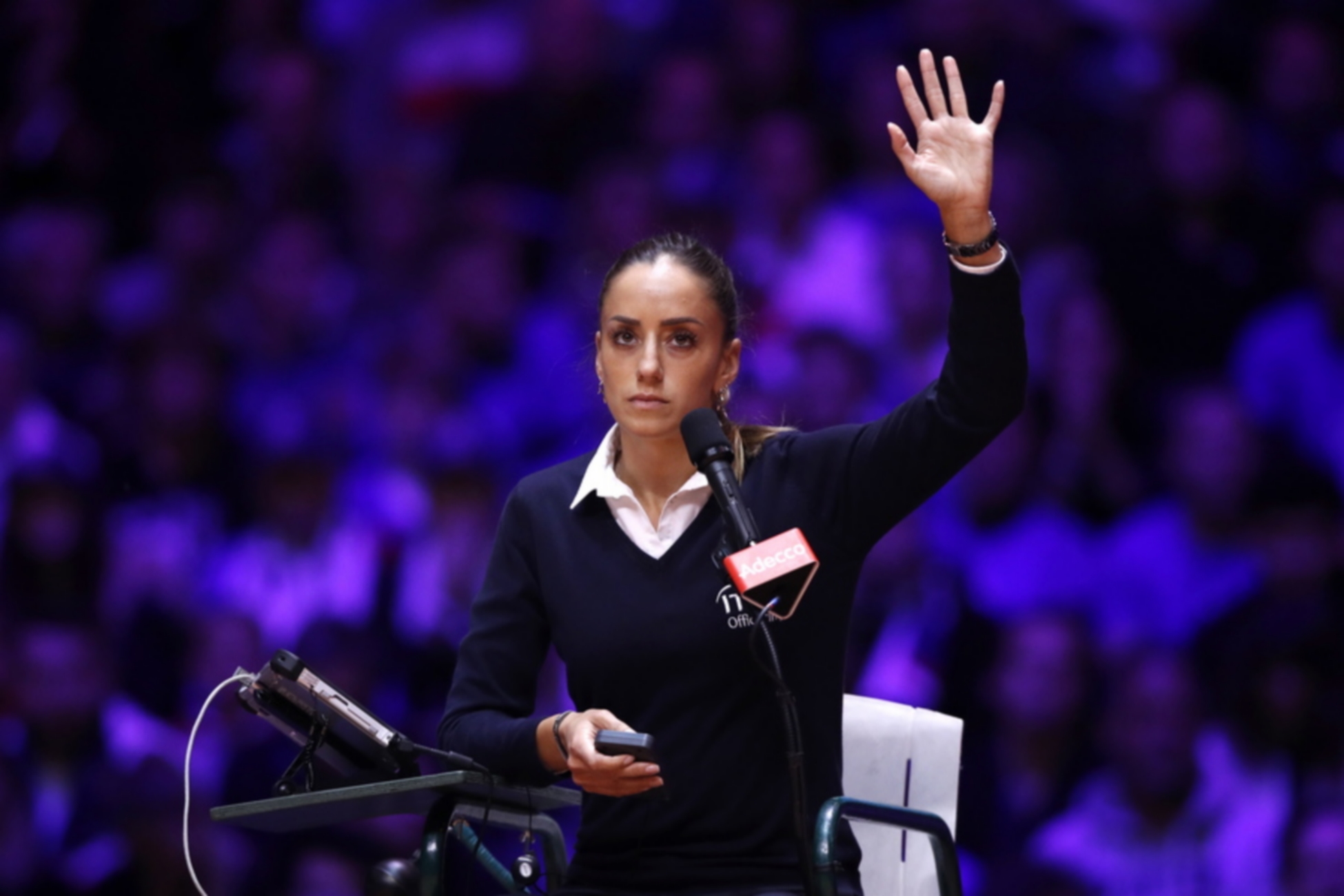 epa07189024 Serbian refree Marijana Veljovic during the Davis Cup Final between France and Croatia at the Pierre Mauroy Stadium in Villeneuve-d'Ascq, near Lille, France, 25 November 2018.  EPA