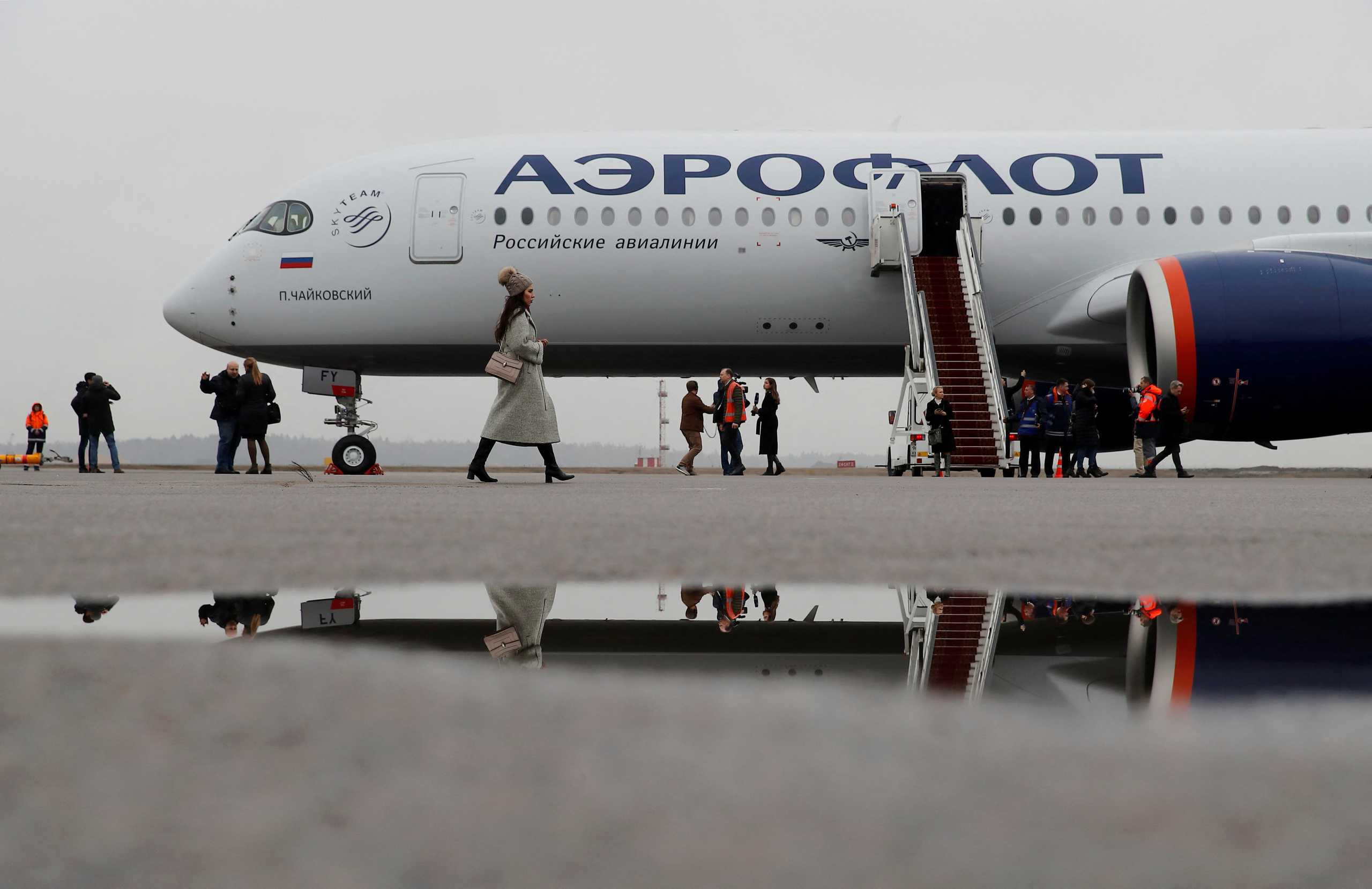 FILE PHOTO: A view shows the first Airbus A350-900 aircraft of Russia's flagship airline Aeroflot during a media presentation at Sheremetyevo International Airport outside Moscow, Russia March 4, 2020. REUTERS