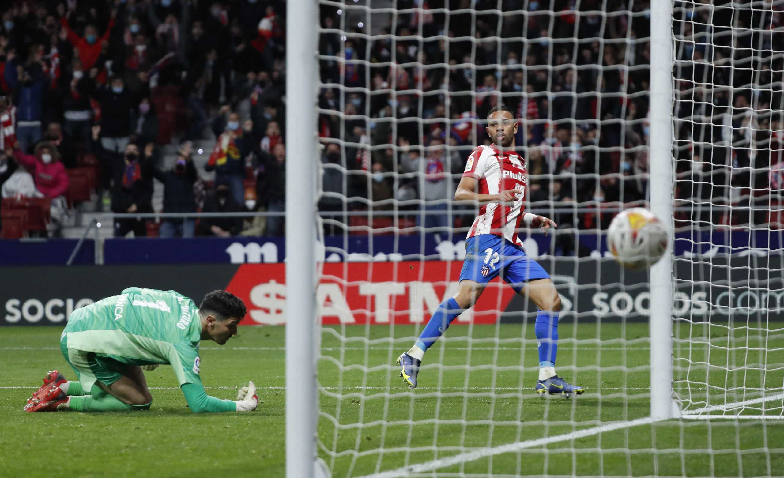 Soccer Football - LaLiga - Atletico Madrid v Celta Vigo - Wanda Metropolitano, Madrid, Spain - February 26, 2022 Atletico Madrid's Renan Lodi scores their second goal REUTERS