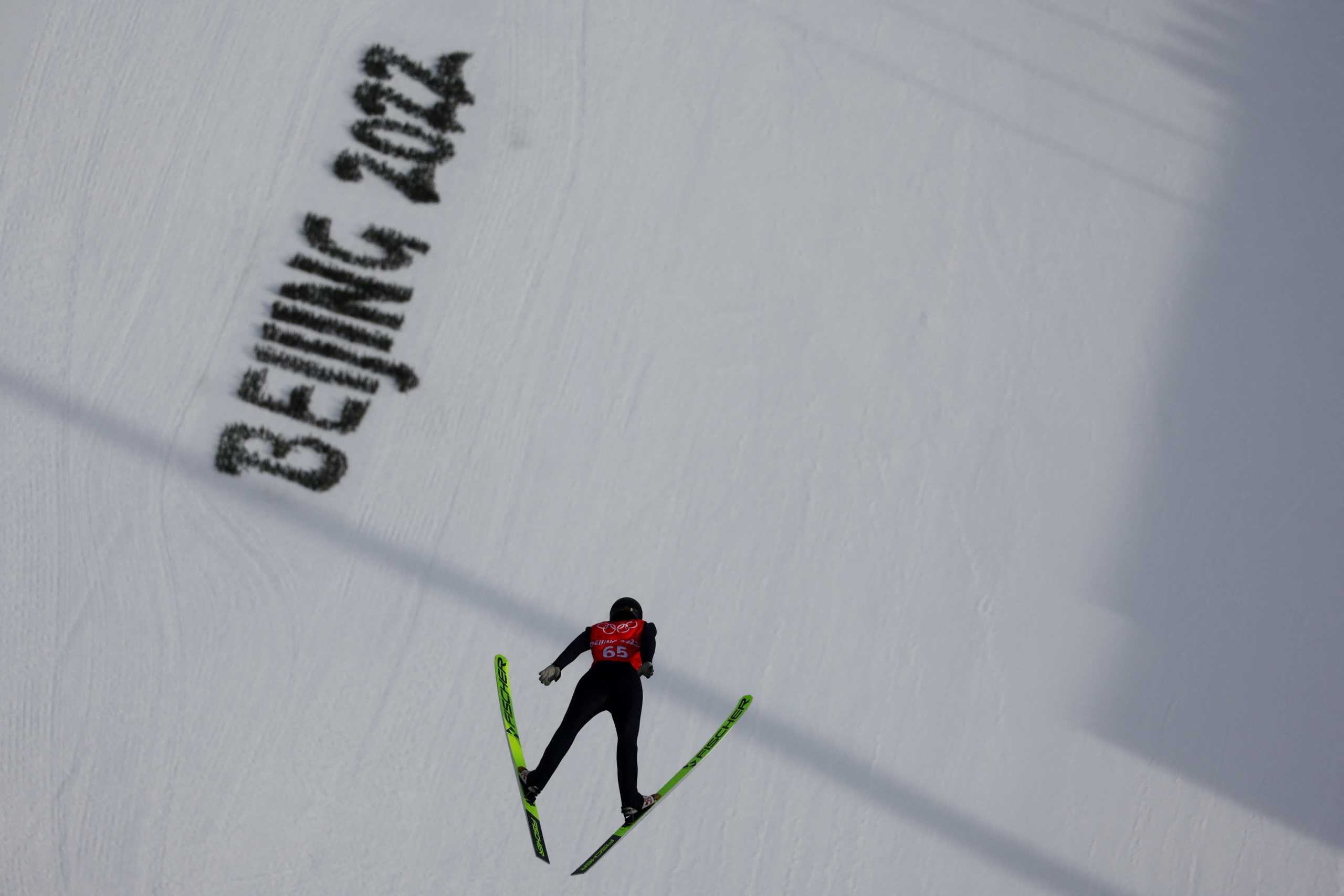 2022 Beijing Olympics - Ski Jumping - Men's Normal Hill Training - National Ski Jumping Centre, Zhangjiakou, China - February 4, 2022. Karl Geiger of Germany in action. REUTERS