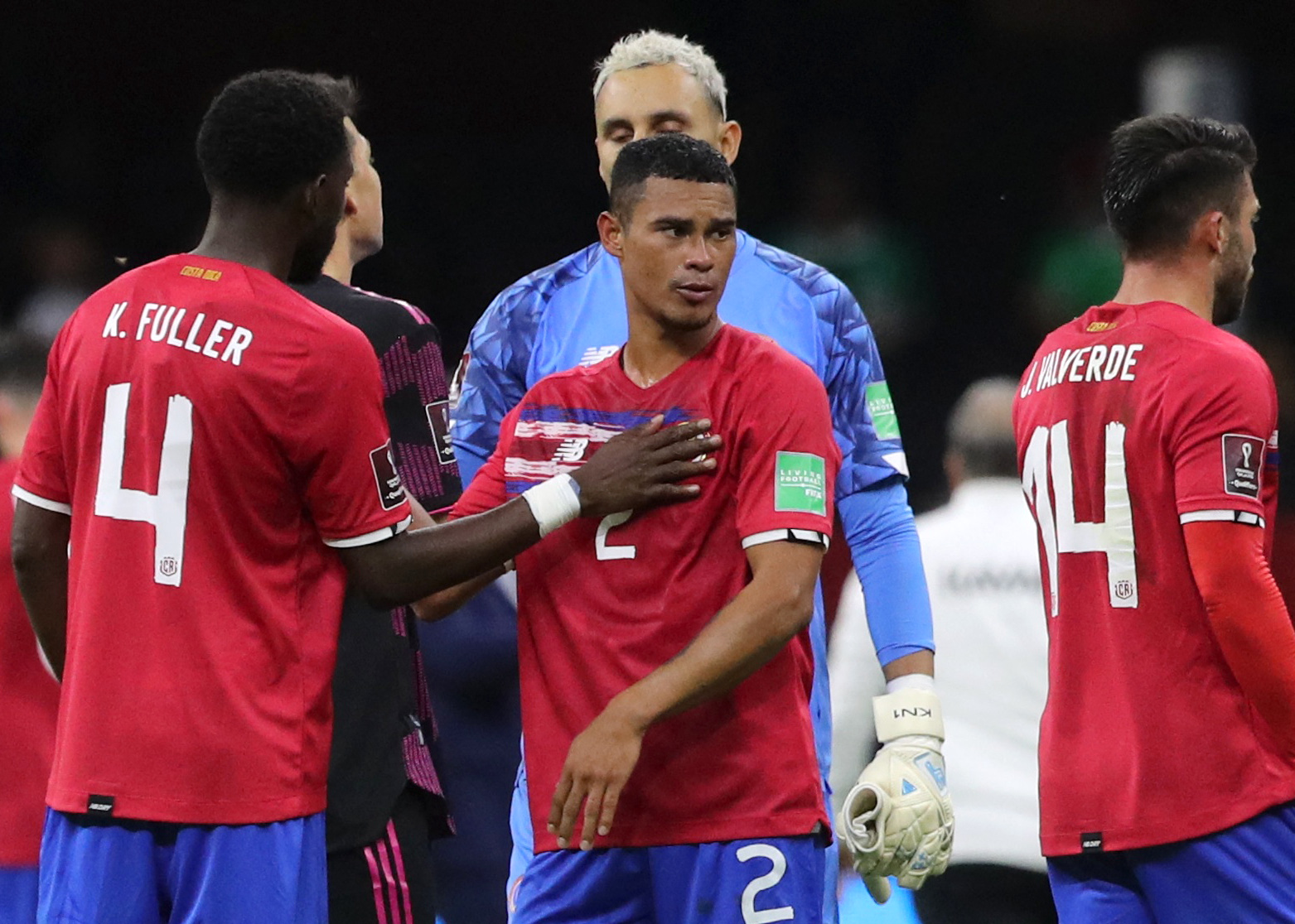 Soccer Football - World Cup - CONCACAF Qualifiers - Mexico v Costa Rica - Estadio Azteca, Mexico City, Mexico - January 30, 2022 Costa Rica's Youstin Salas and teammates react after the match REUTERS