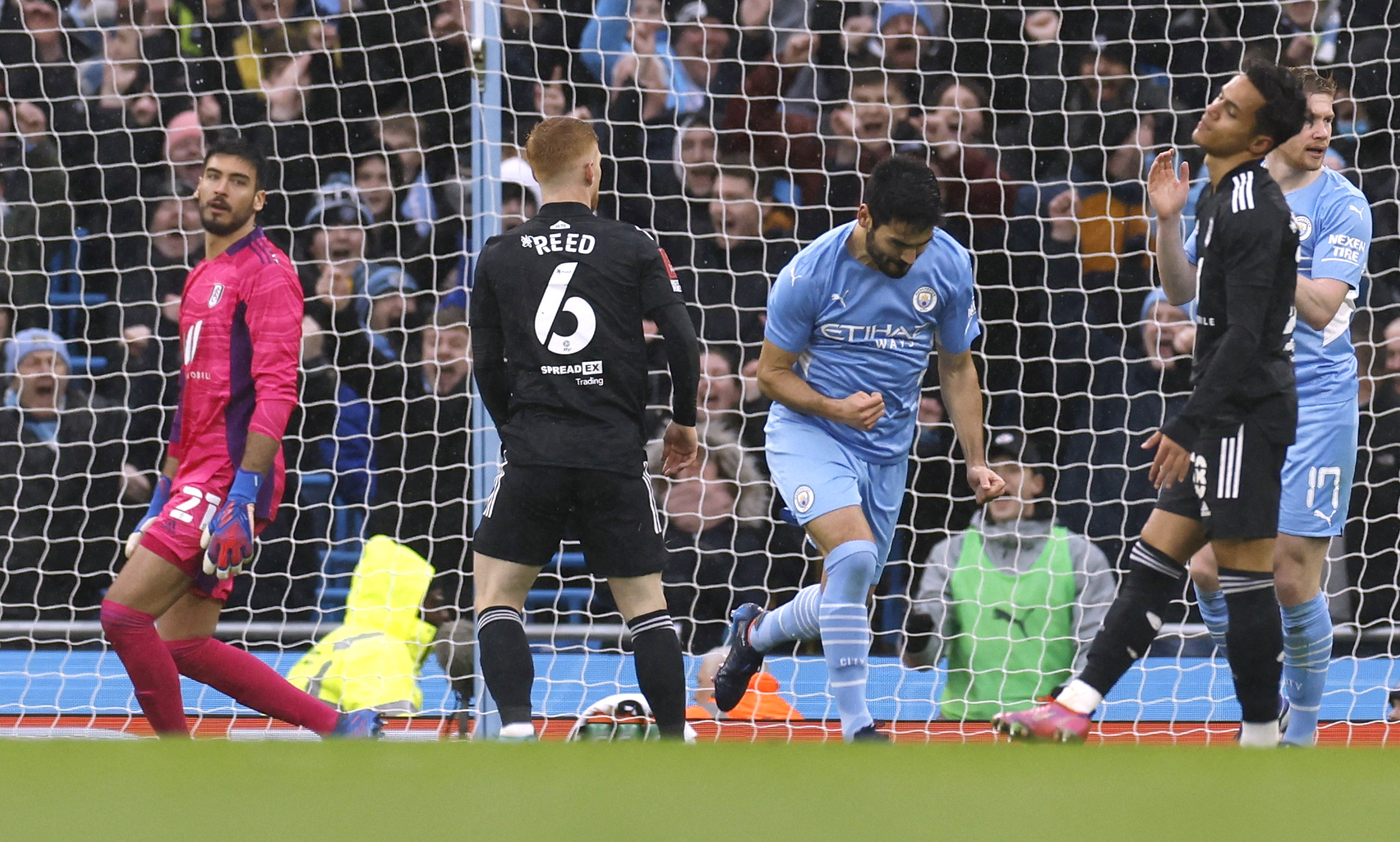 Soccer Football - FA Cup - Fourth Round - Manchester City v Fulham - Etihad Stadium, Manchester, Britain - February 5, 2022 Manchester City's Ilkay Gundogan celebrates scoring their first goal Action Images via Reuters