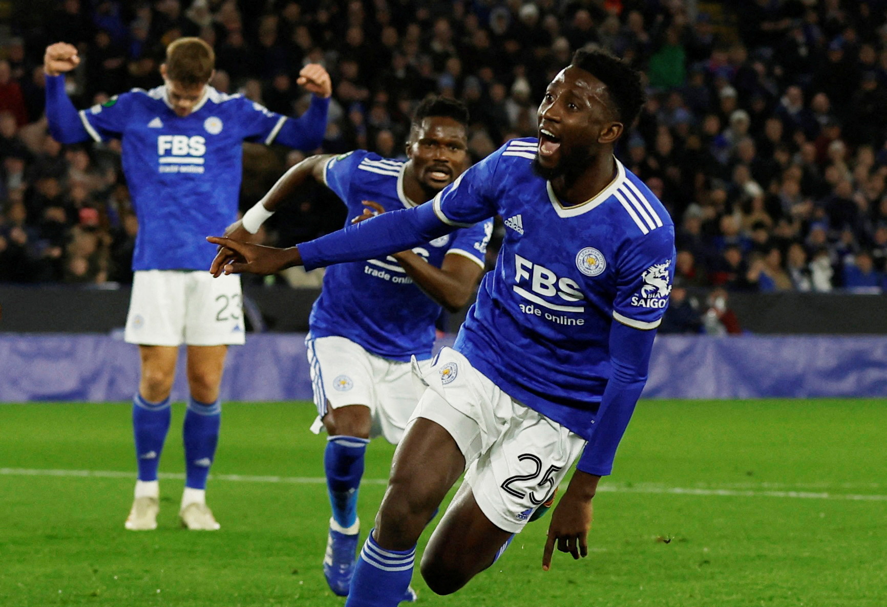 Soccer Football - Europa Conference League - Play Off First Leg - Leicester City v Randers FC - King Power Stadium, Leicester, Britain - February 17, 2022 Leicester City's Wilfred Ndidi celebrates scoring their first goal Action Images via Reuters