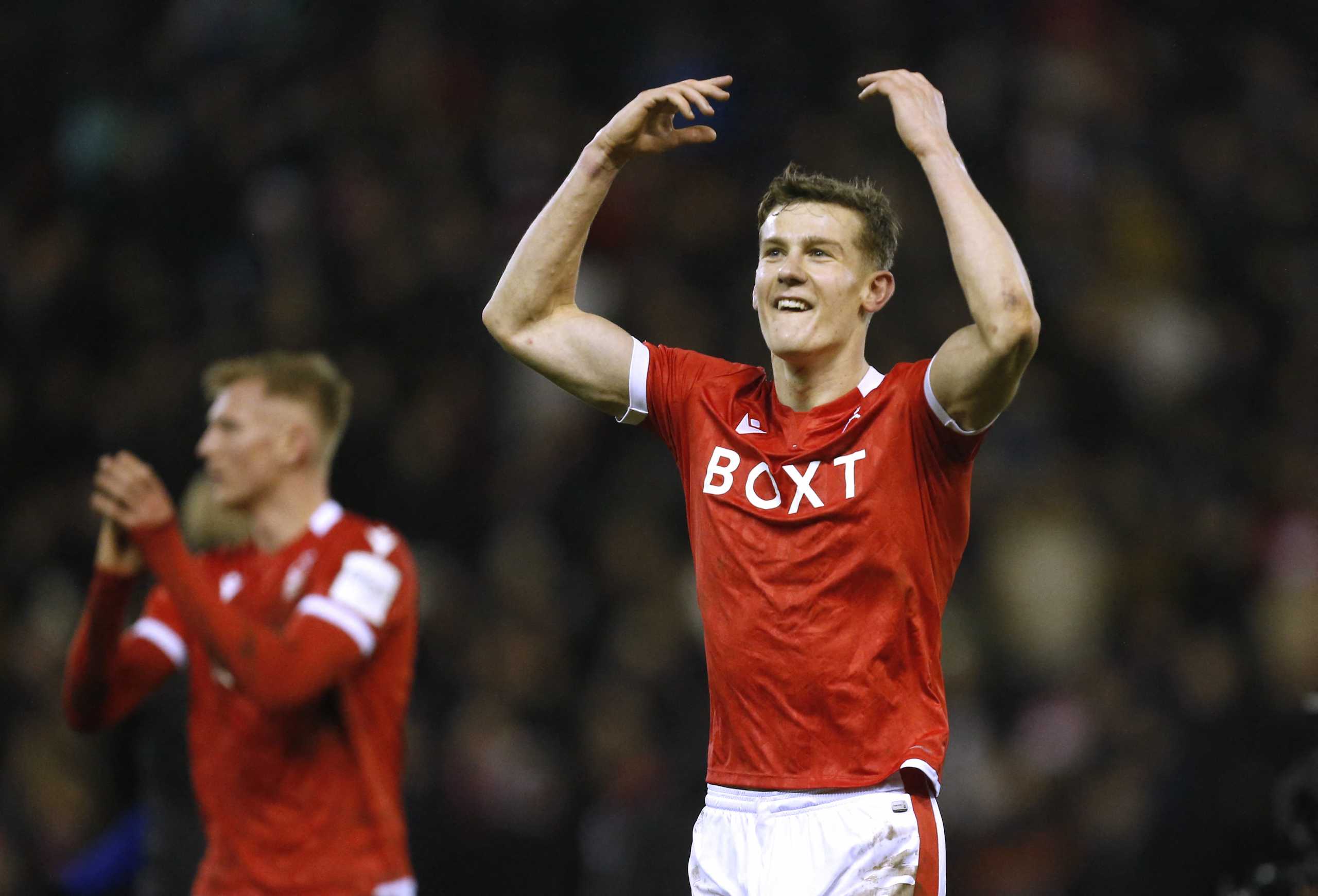 Soccer Football - FA Cup - Fourth Round - Nottingham Forest v Leicester City - The City Ground, Nottingham, Britain - February 6, 2022 Nottingham Forest's Ryan Yates celebrates after the match REUTERS