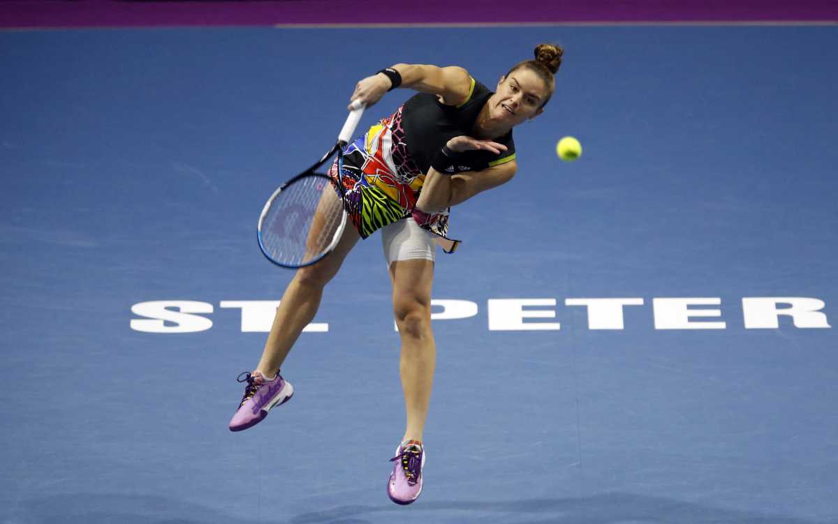 Tennis - WTA 500 - Saint Petersburg Ladies Trophy - Sibur Arena, Saint Petersburg, Russia - February 13, 2022 Greece's Maria Sakkari in action during the final against Estonia's Anett Kontaveit REUTERS