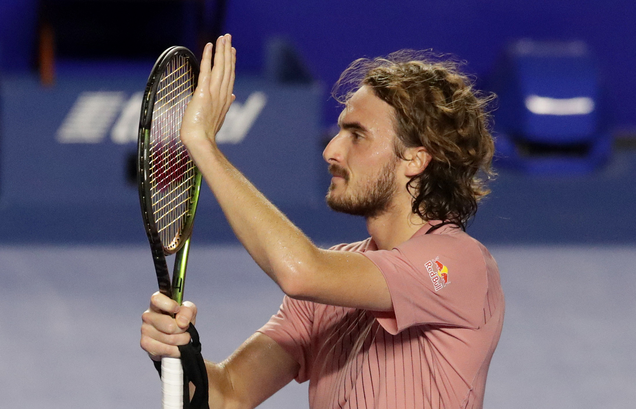 Tennis - ATP 500 - Abierto Mexicano - The Fairmont Acapulco Princess, Acapulco, Mexico - February 24, 2022 Greece's Stefanos Tsitsipas celebrates winning his quarter final match against Marcos Giron of the U.S. REUTERS