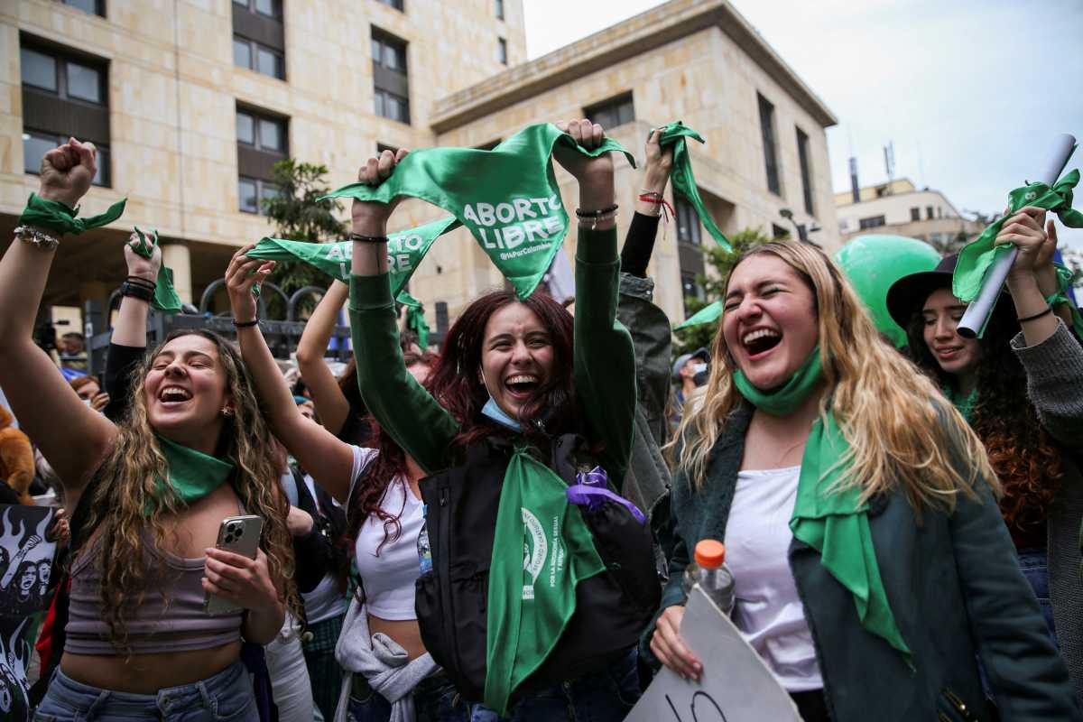 Women react after Colombia's constitutional court voted to decriminalize abortion until 24 weeks of gestation, in Bogota, Colombia February 21, 2022. REUTERS