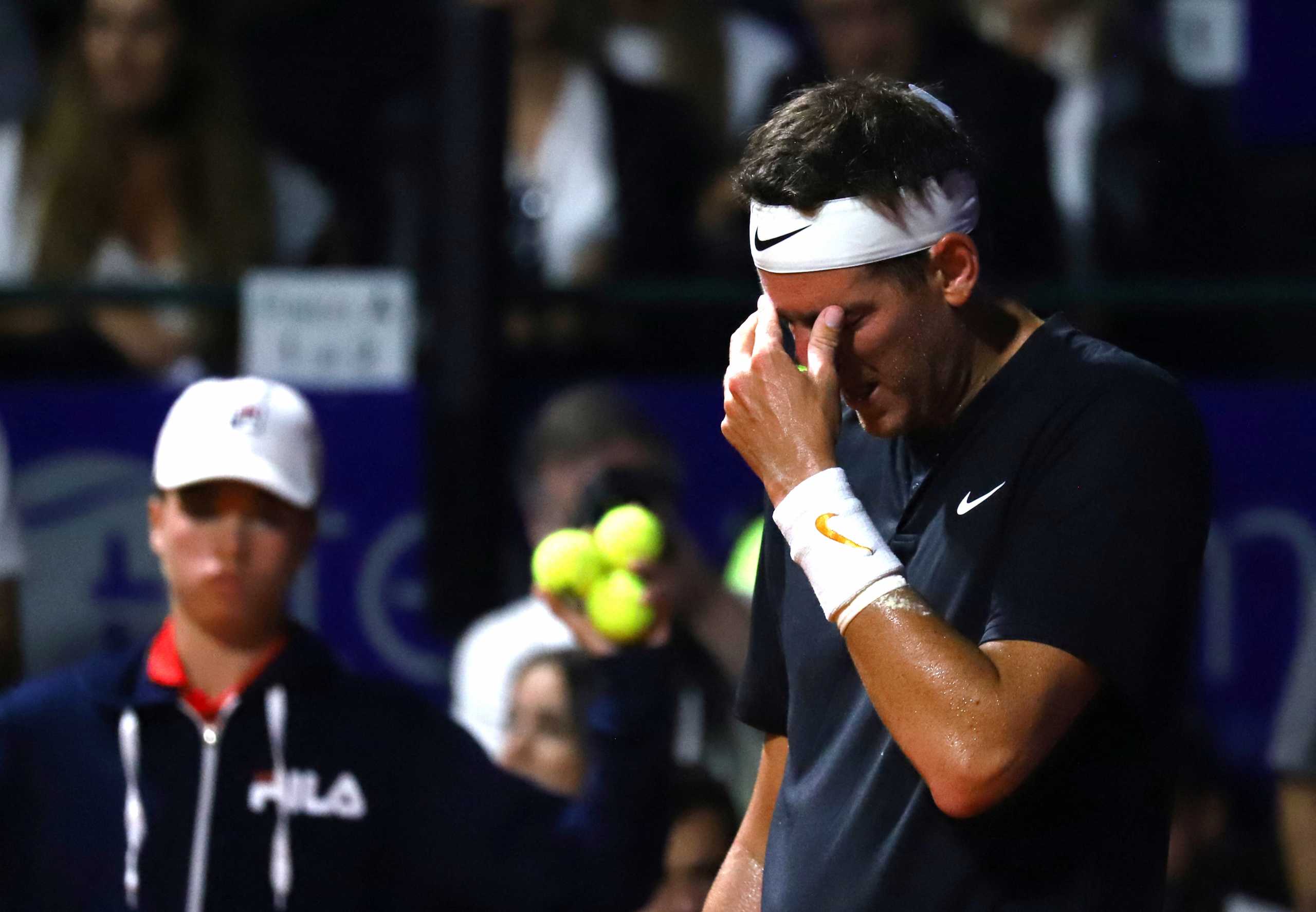 Tennis - Argentina Open - Men's Singles - Buenos Aires Lawn Tennis club, Buenos Aires, Argentina - February 9, 2022  Argentina's Juan Martin del Potro reacts during his match against Argentina's Federico Delbonis. Del Potro plays his first game on the circuit since June 2019 REUTERS