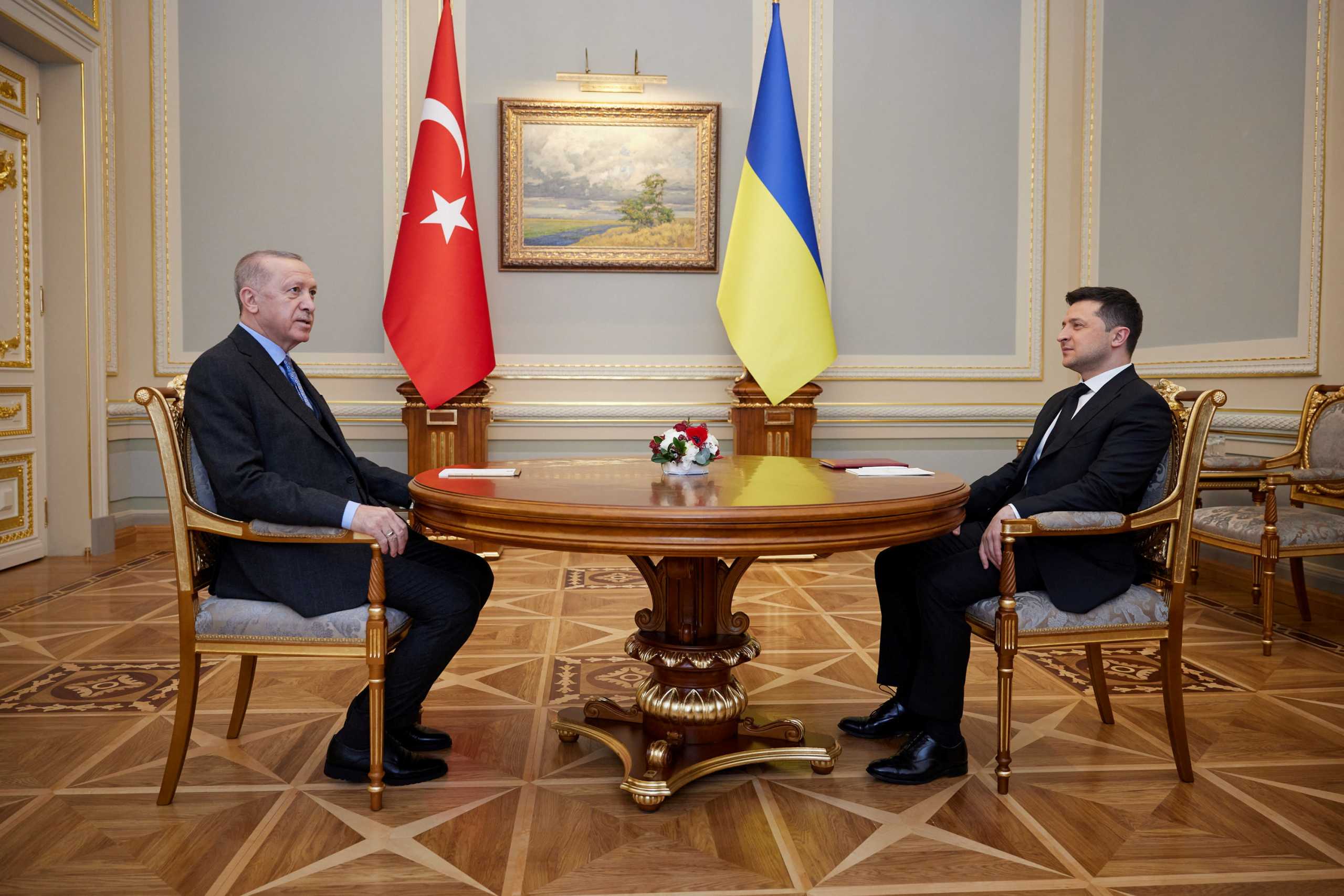 Turkish President Tayyip Erdogan meets with Ukrainian President Volodymyr Zelenskiy in Kyiv, Ukraine February 3, 2022. Ukrainian Presidential Press Service