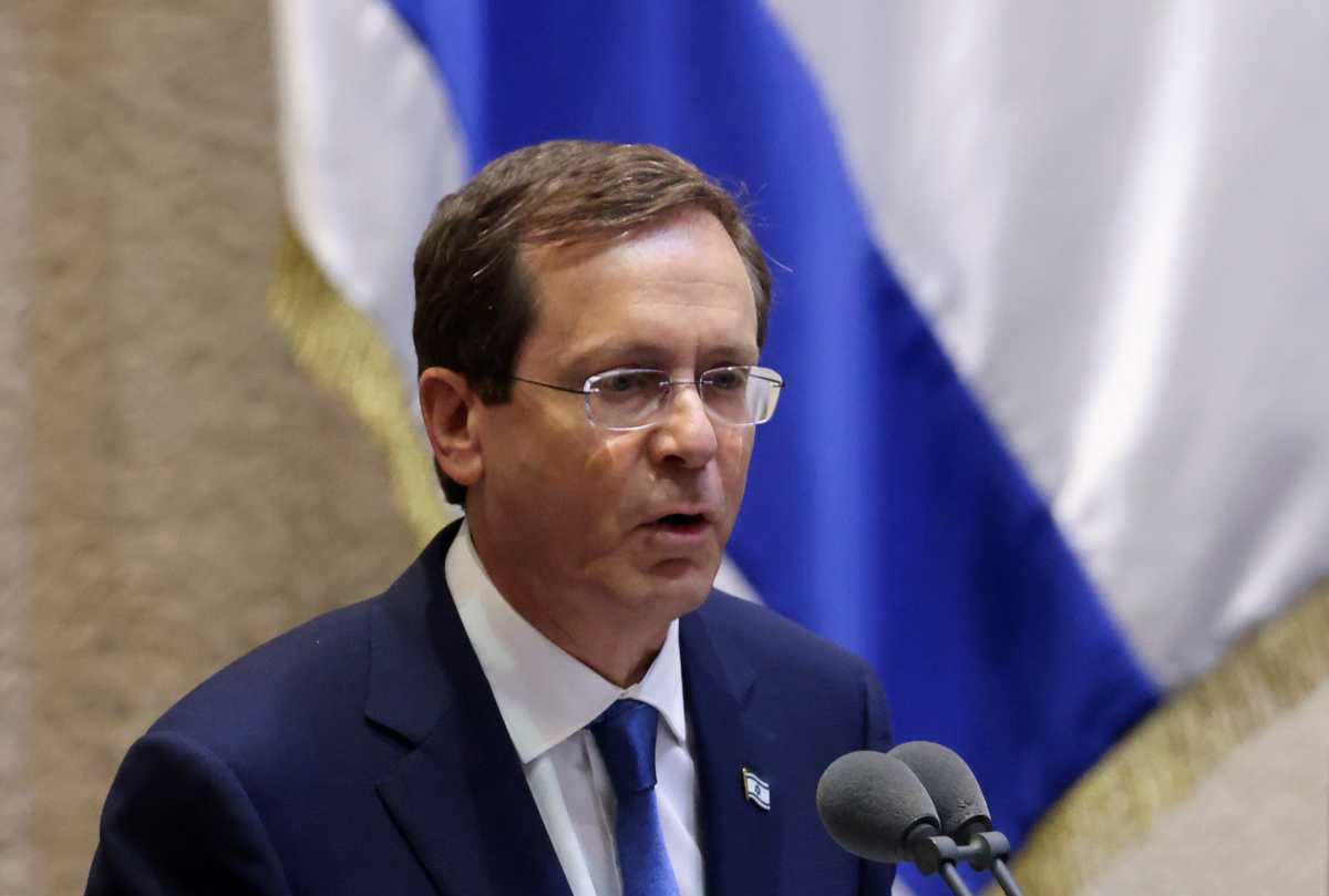 Israeli President Isaac Herzog speaks at the Knesset, Israeli parliament, in Jerusalem July 7, 2021. REUTERS