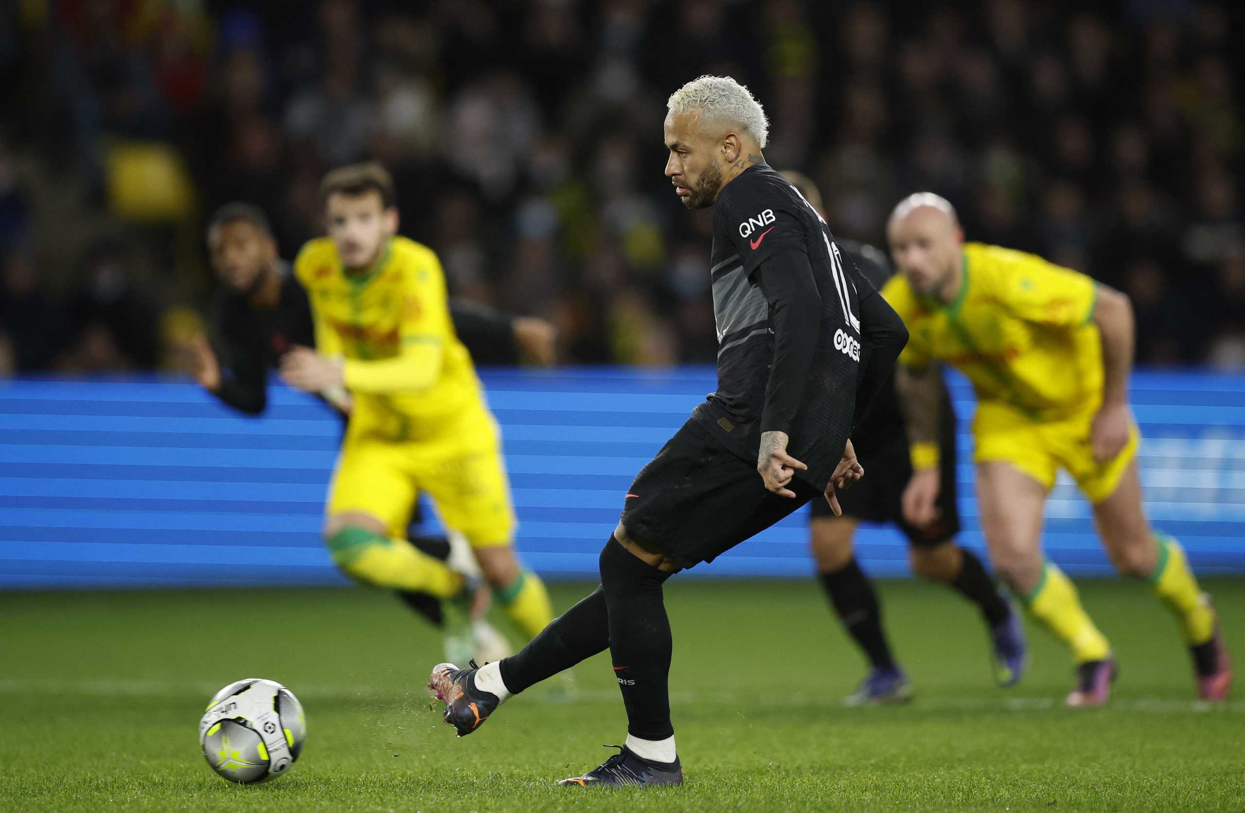 Soccer Football - Ligue 1 - Nantes v Paris St Germain - The Stade de la Beaujoire - Louis Fonteneau, Nantes, France - February 19, 2022  Paris St Germain's Neymar misses a penalty REUTERS