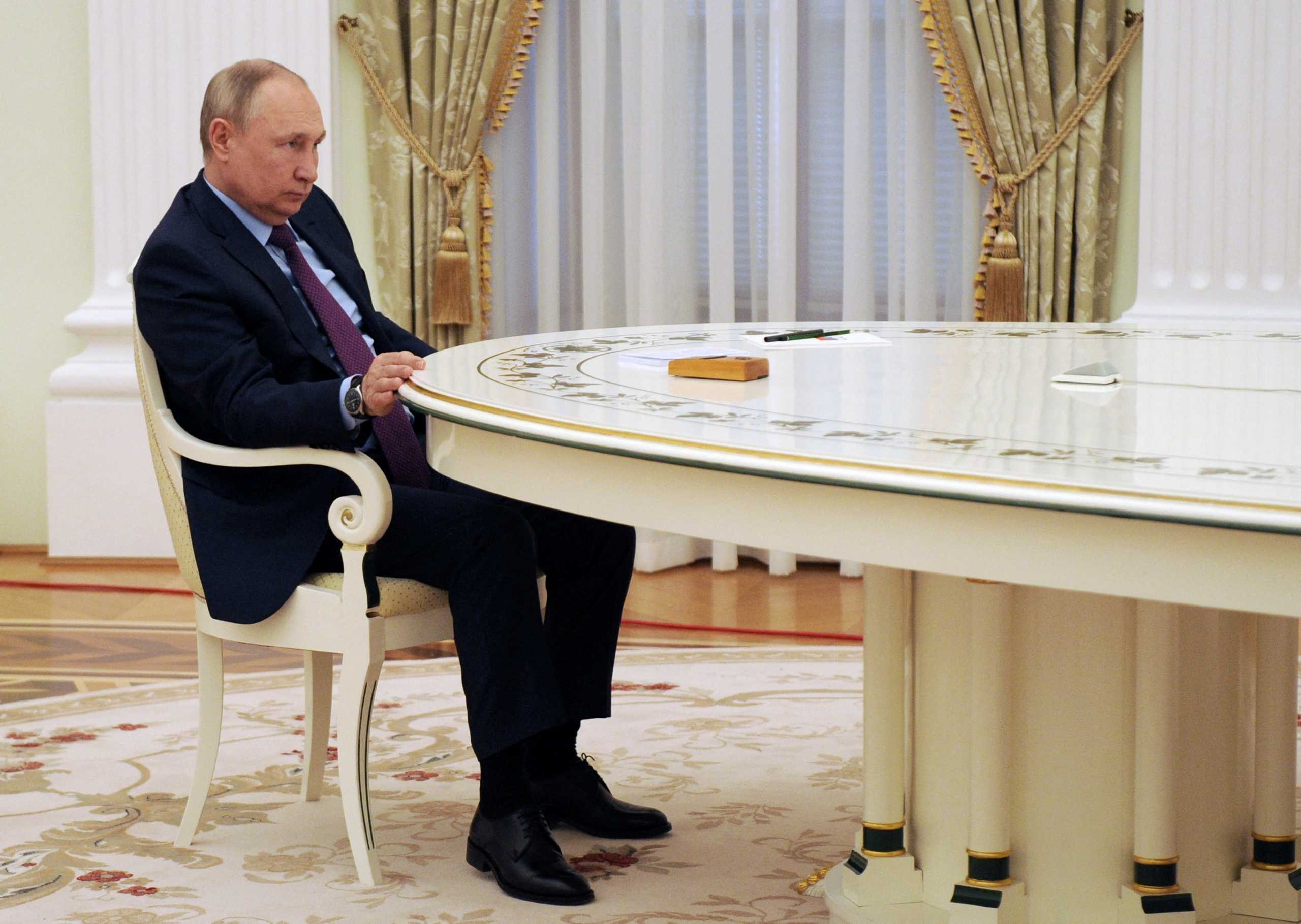 Russia's President Vladimir Putin attends a meeting with Azerbaijan's President Ilham Aliyev at the Kremlin in Moscow, Russia, February 22, 2022. Sputnik