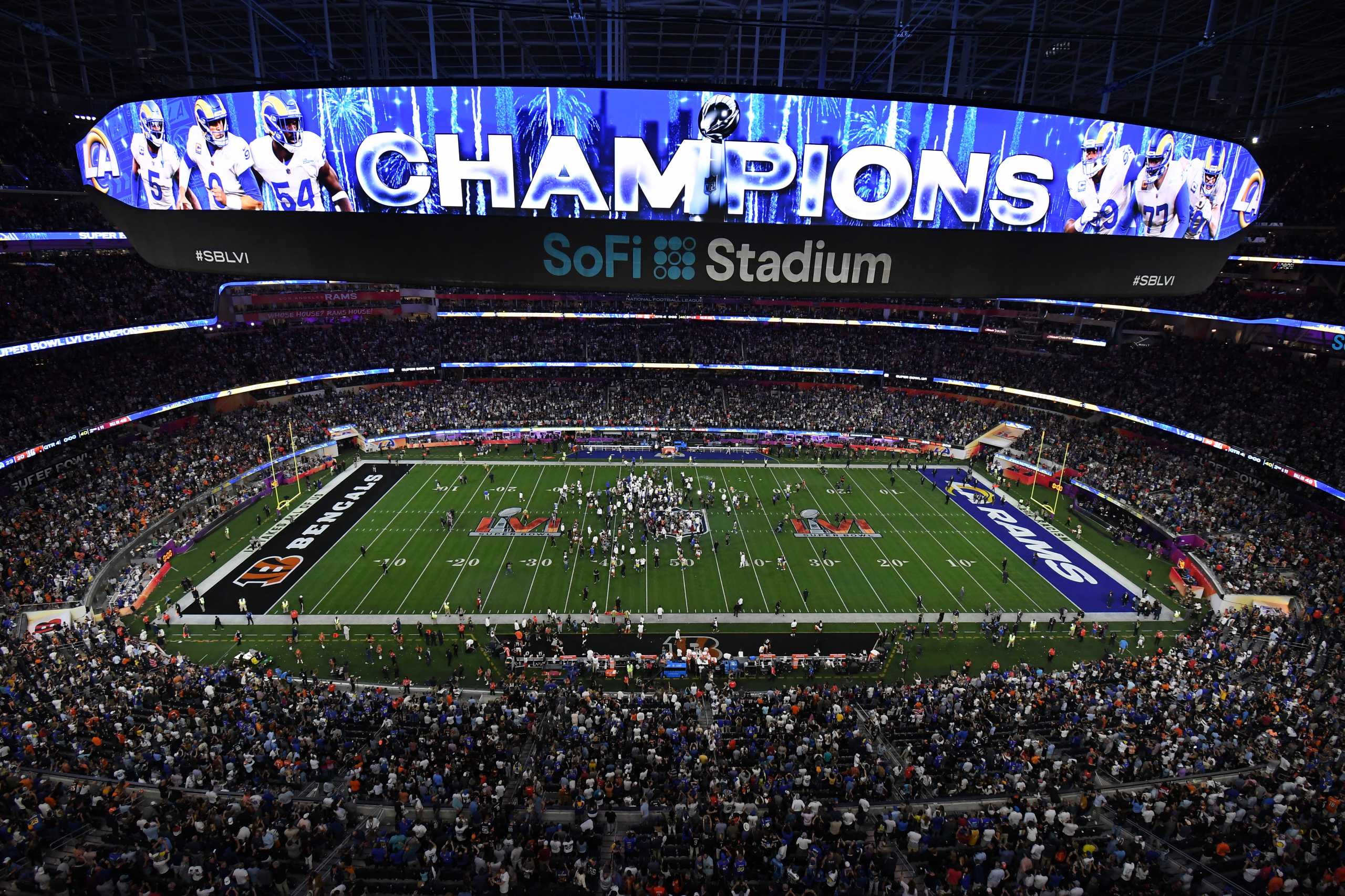 Feb 13, 2022; Inglewood, California, USA; General view after the Los Angeles Rams defeated the Cincinnati Bengals in Super Bowl LVI at SoFi Stadium. Mandatory Credit: Richard Mackson-USA TODAY Sports