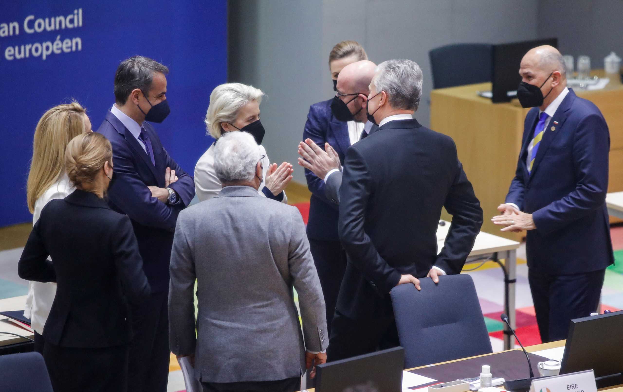 European Commission President Ursula von der Leyen and  European Council President Charles Michel  with other leaders during a Special meeting of the European Council in light of Russia's aggression against Ukraine, in Brussels, Belgium, 24 February 2022.  Olivier Hoslet