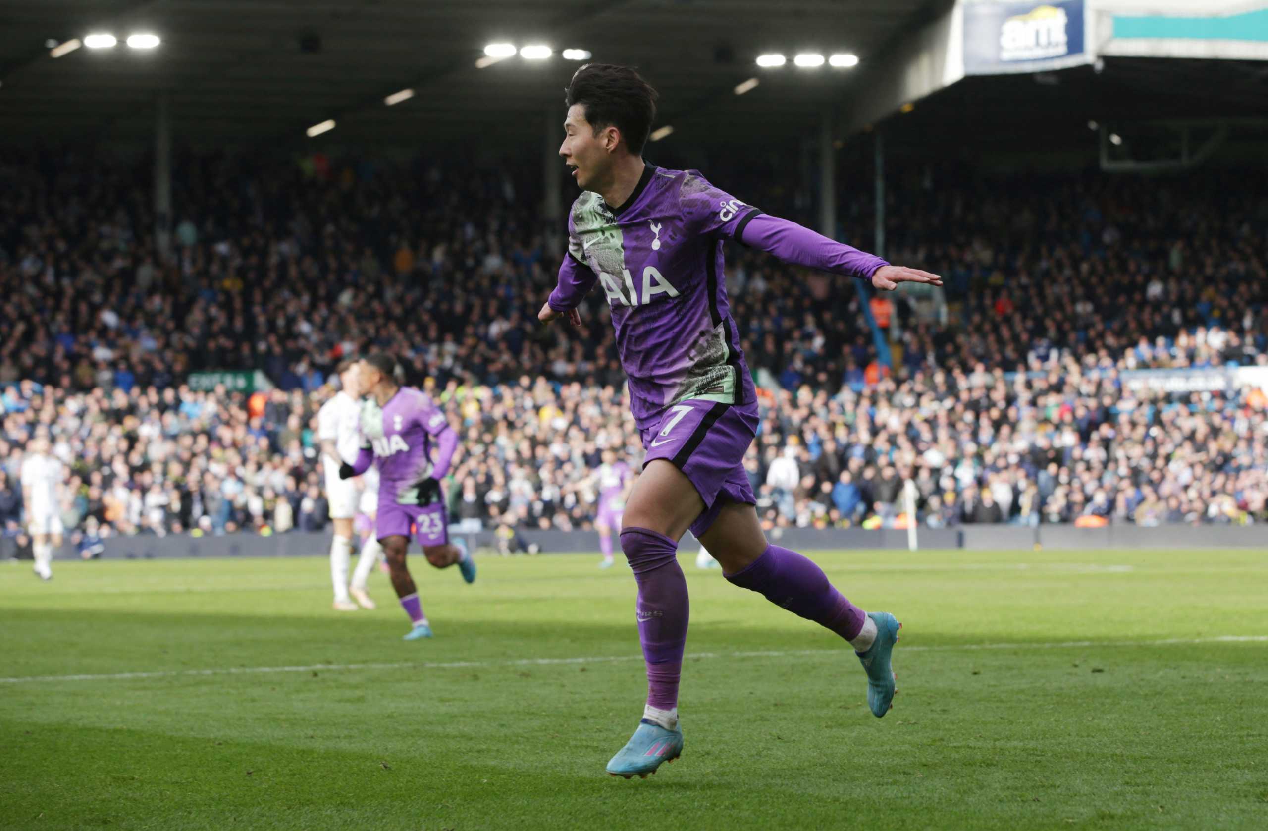 Soccer Football - Premier League - Leeds United v Tottenham Hotspur - Elland Road, Leeds, Britain - February 26, 2022 Tottenham Hotspur's Son Heung-min celebrates scoring their fourth goal REUTERS
