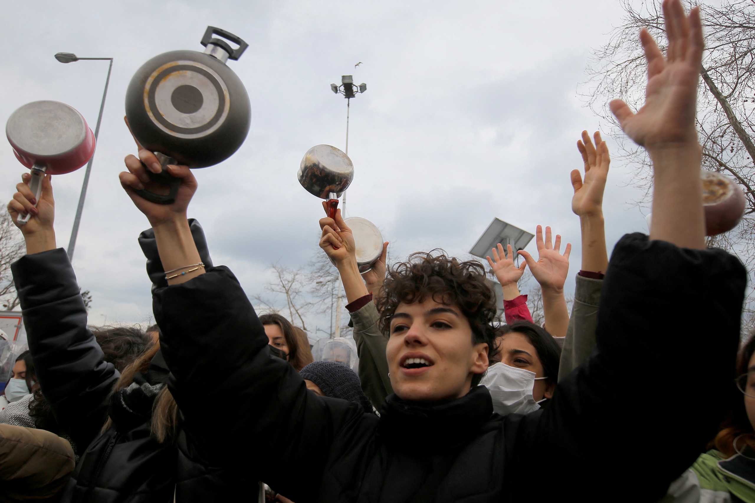 Women gather to protest against high energy prices in Istanbul, Turkey February 13, 2022. REUTERS