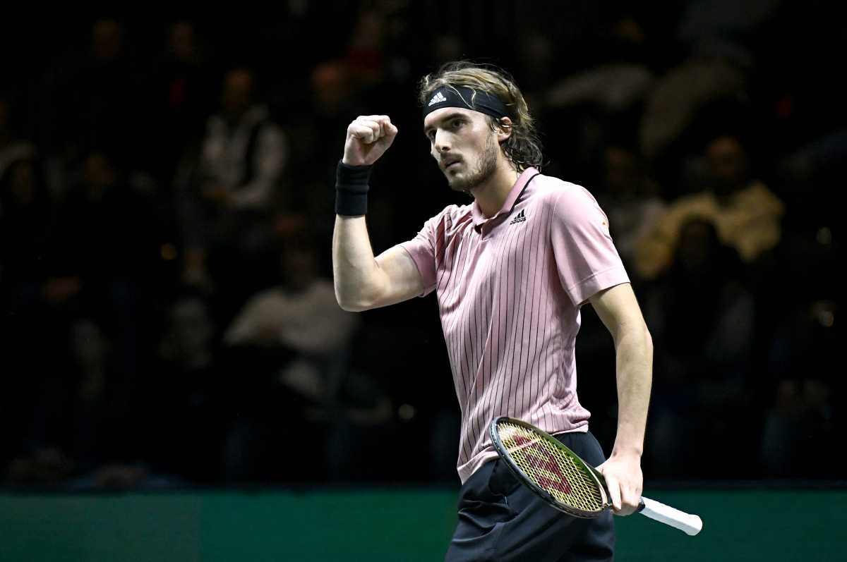 Tennis - ATP 500 - Rotterdam Open - Rotterdam Ahoy, Rotterdam, Netherlands - February 11, 2022 Greece's Stefanos Tsitsipas celebrates winning his quarter final match against Australia's Alex de Minaur REUTERS