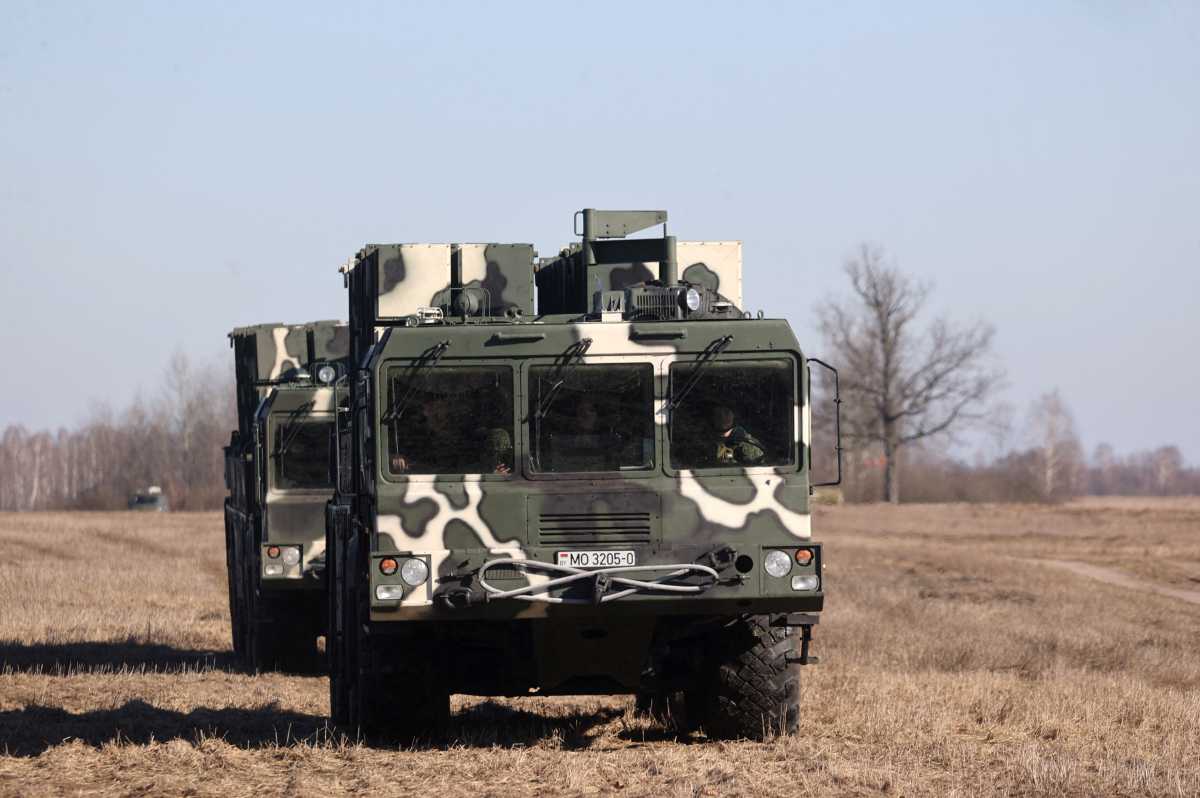 Belarusian multiple launch rocket systems Polonez are seen during military exercises held by the armed forces of Russia and Belarus in the Gomel region, Belarus, February 15, 2022. Ramil Nasibulin