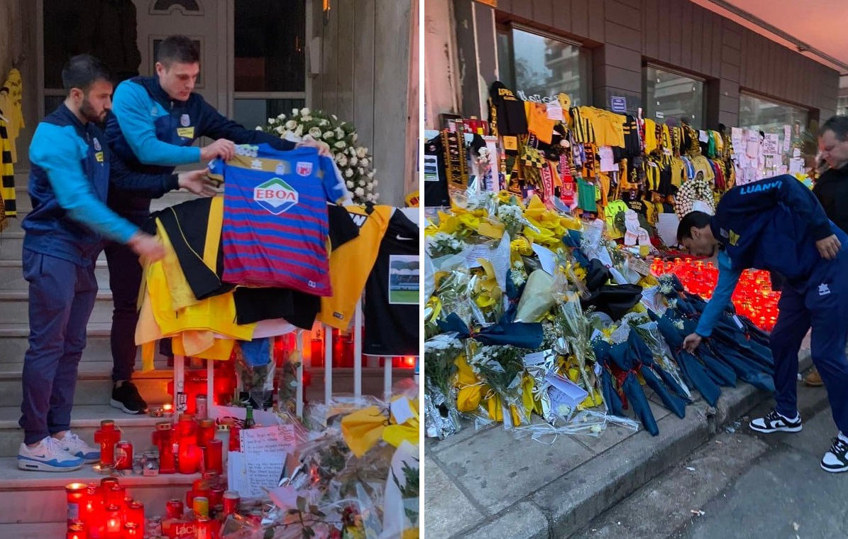 Δολοφονία Άλκη στην Θεσσαλονίκη: Η ομάδα του Βόλου άφησε λουλούδια στο σημειο πριν τον αγώνα με τον Άρη