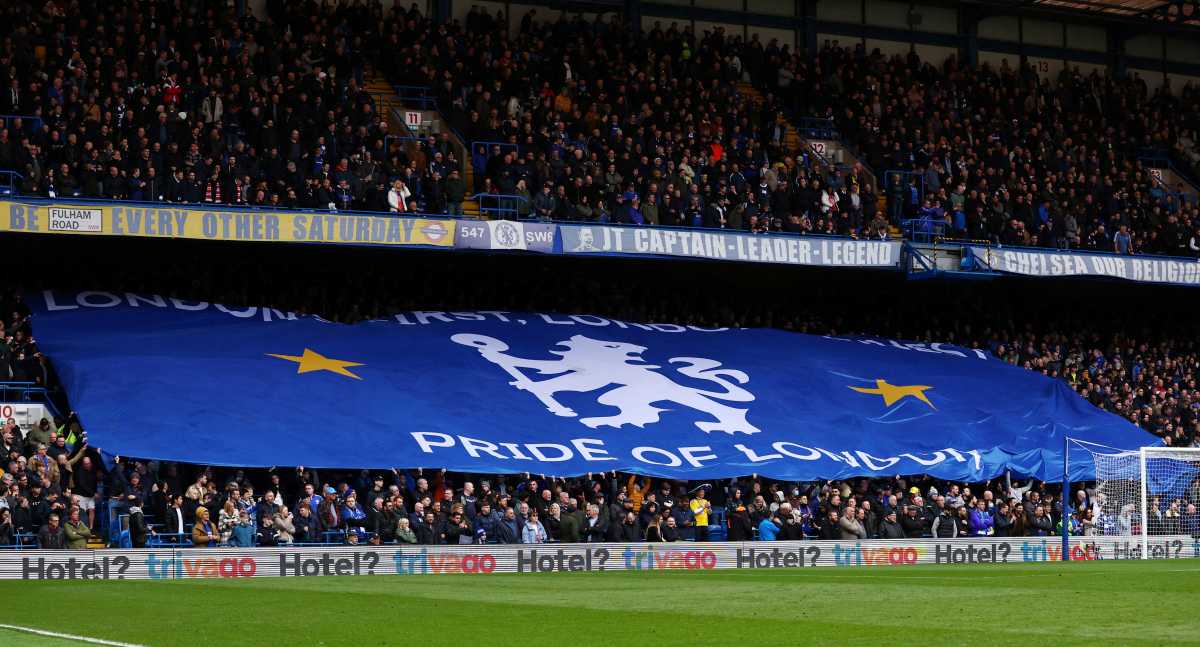 FILE PHOTO: Soccer Football - Premier League - Chelsea v Newcastle United - Stamford Bridge, London, Britain - March 13, 2022 General view of a Chelsea banner inside the stadium before the match REUTERS