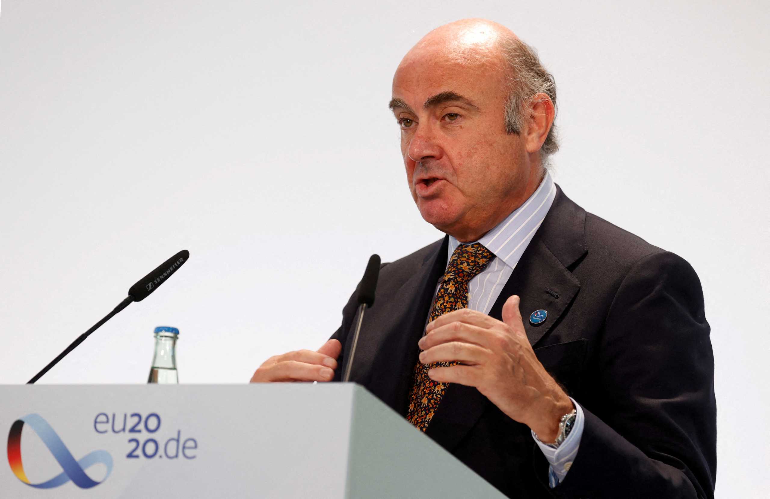 FILE PHOTO: Vice-President of the European Central Bank (ECB) Luis de Guindos gives a statement during the second day of the Informal Meeting of EU Ministers for Economics and Financial Affairs in Berlin, Germany September 12, 2020. Odd Andersen