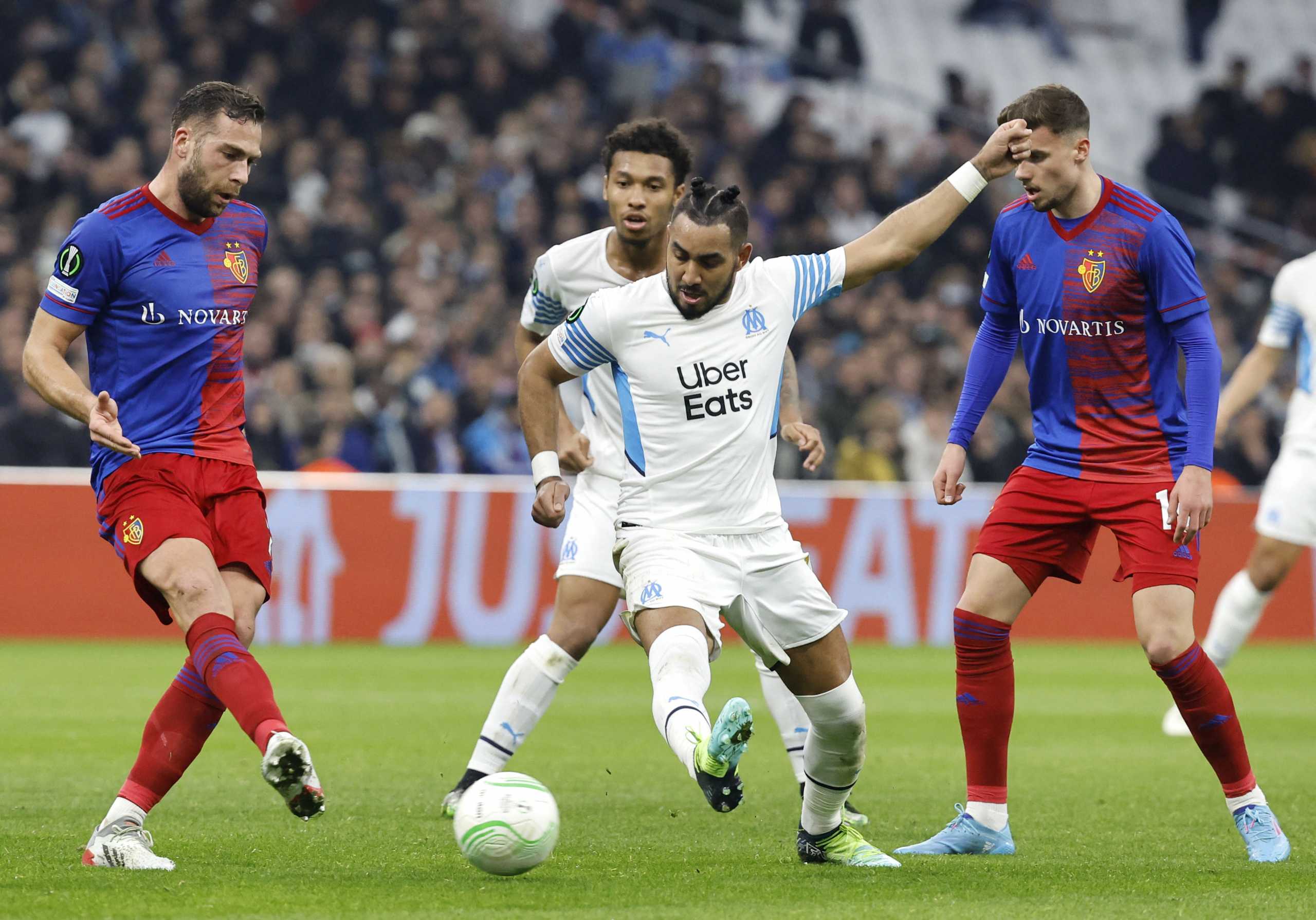 Soccer Football - Europa Conference League - Round of 16 First Leg - Olympique de Marseille v Basel - Orange Velodrome, Marseille, France - March 10, 2022  Olympique de Marseille's Dimitri Payet shoots at goal REUTERS