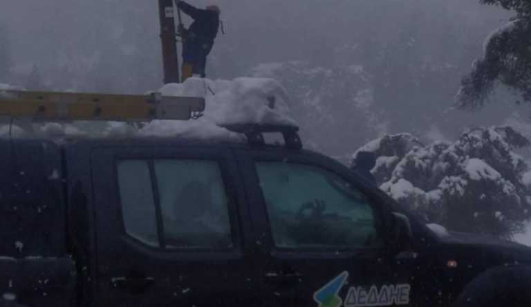Εύβοια: Διακοπές ρεύματος από χιονοθύελλα που έριξε δέντρα πάνω σε καλώδια της ΔΕΗ