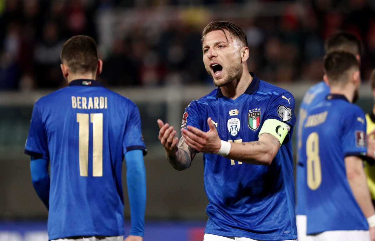 Soccer Football - World Cup - UEFA Qualifiers - Play-Off Semi Final - Italy v North Macedonia - Stadio Renzo Barbera, Palermo, Italy - March 24, 2022 Italy's Ciro Immobile reacts REUTERS