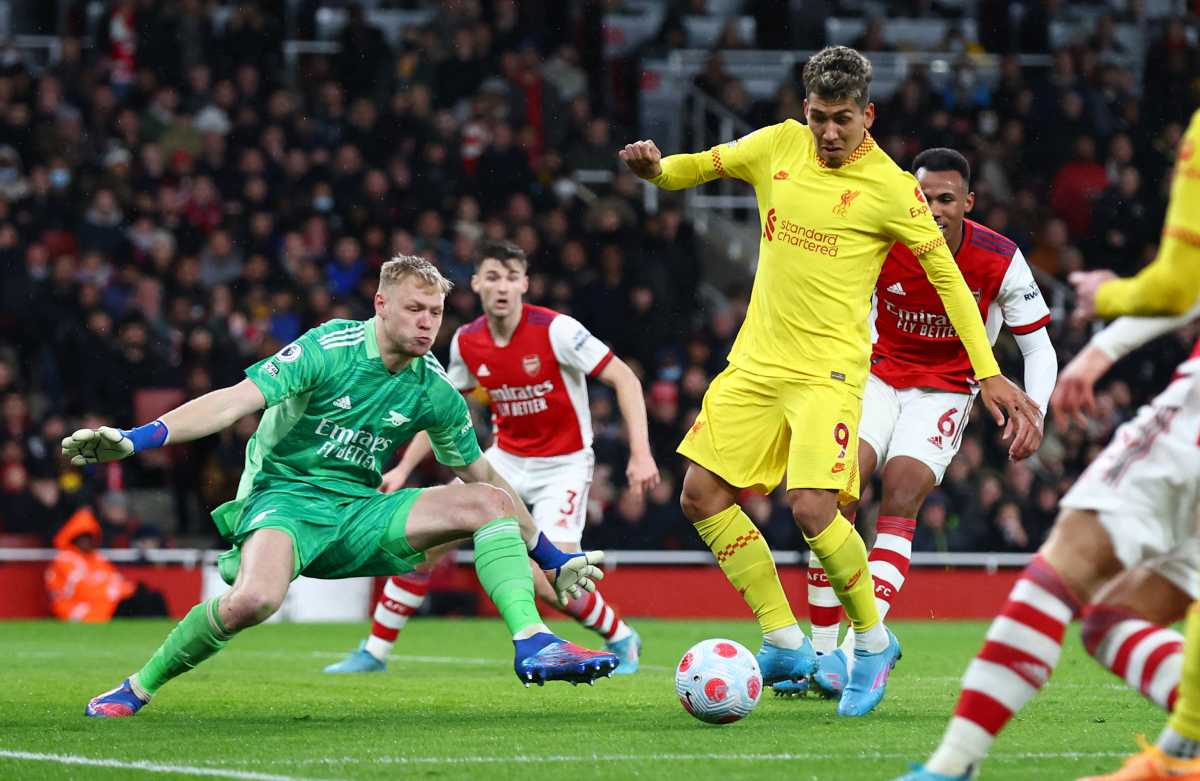 Soccer Football - Premier League - Arsenal v Liverpool - Emirates Stadium, London, Britain - March 16, 2022 Liverpool's Roberto Firmino scores their second goal REUTERS