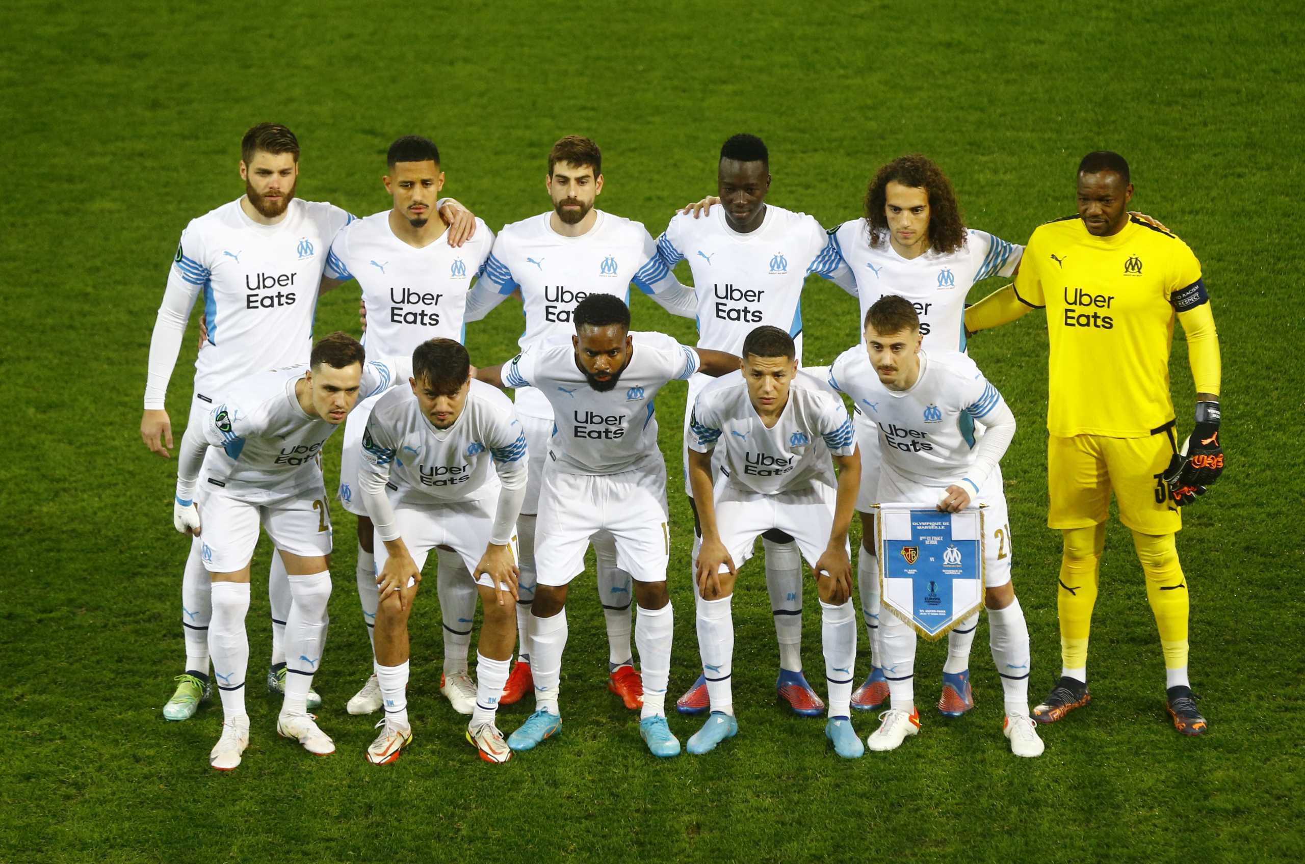 Soccer Football - Europa Conference League - Round of 16 Second Leg - Basel v Olympique Marseille - St. Jakob-Park, Basel, Switzerland - March 17, 2022 Olympique Marseille players pose for a team group photo before the match REUTERS