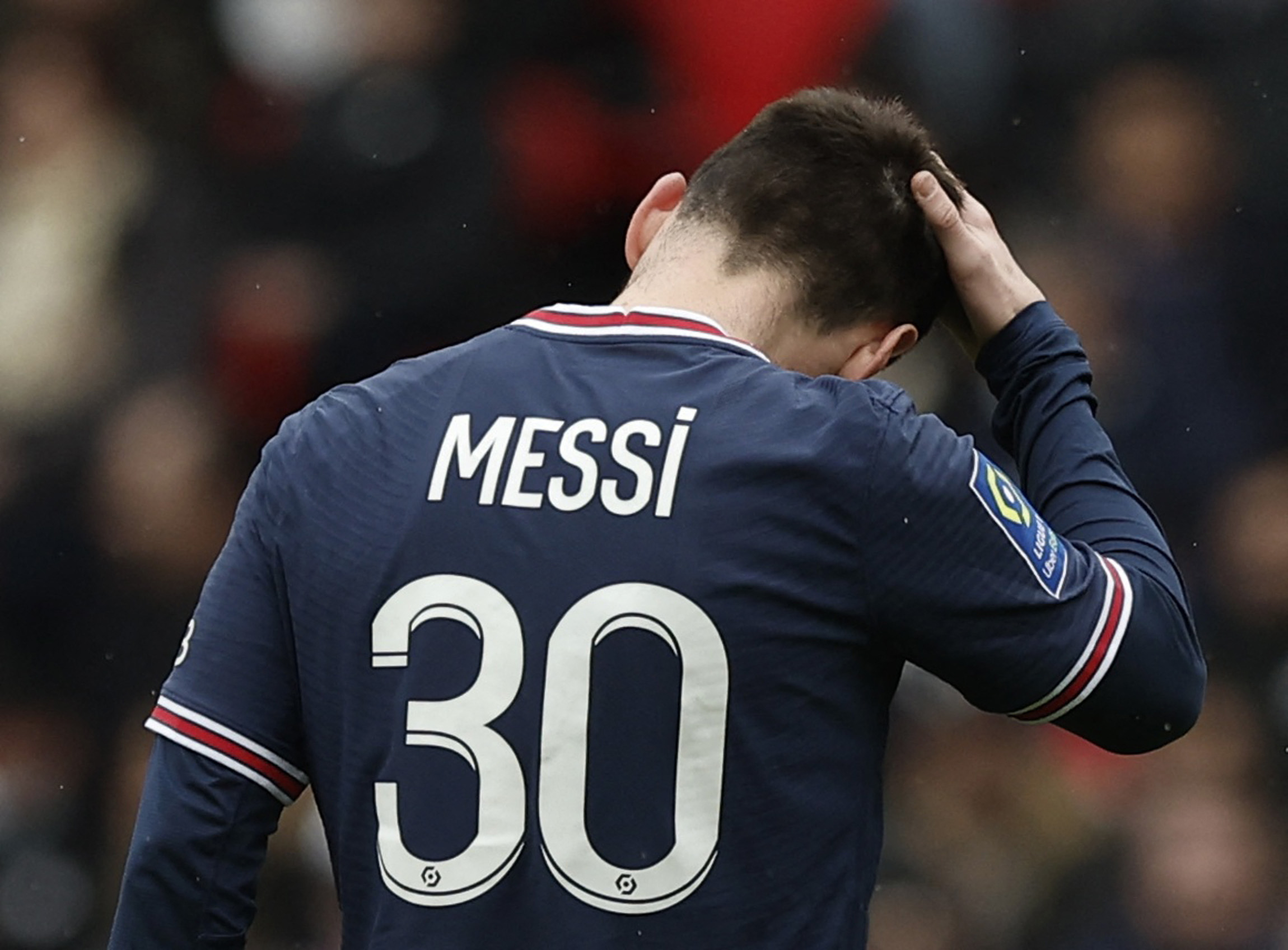 Soccer Football - Ligue 1 - Paris St Germain v Bordeaux - Parc des Princes, Paris, France - March 13, 2022 Paris St Germain's Lionel Messi reacts REUTERS